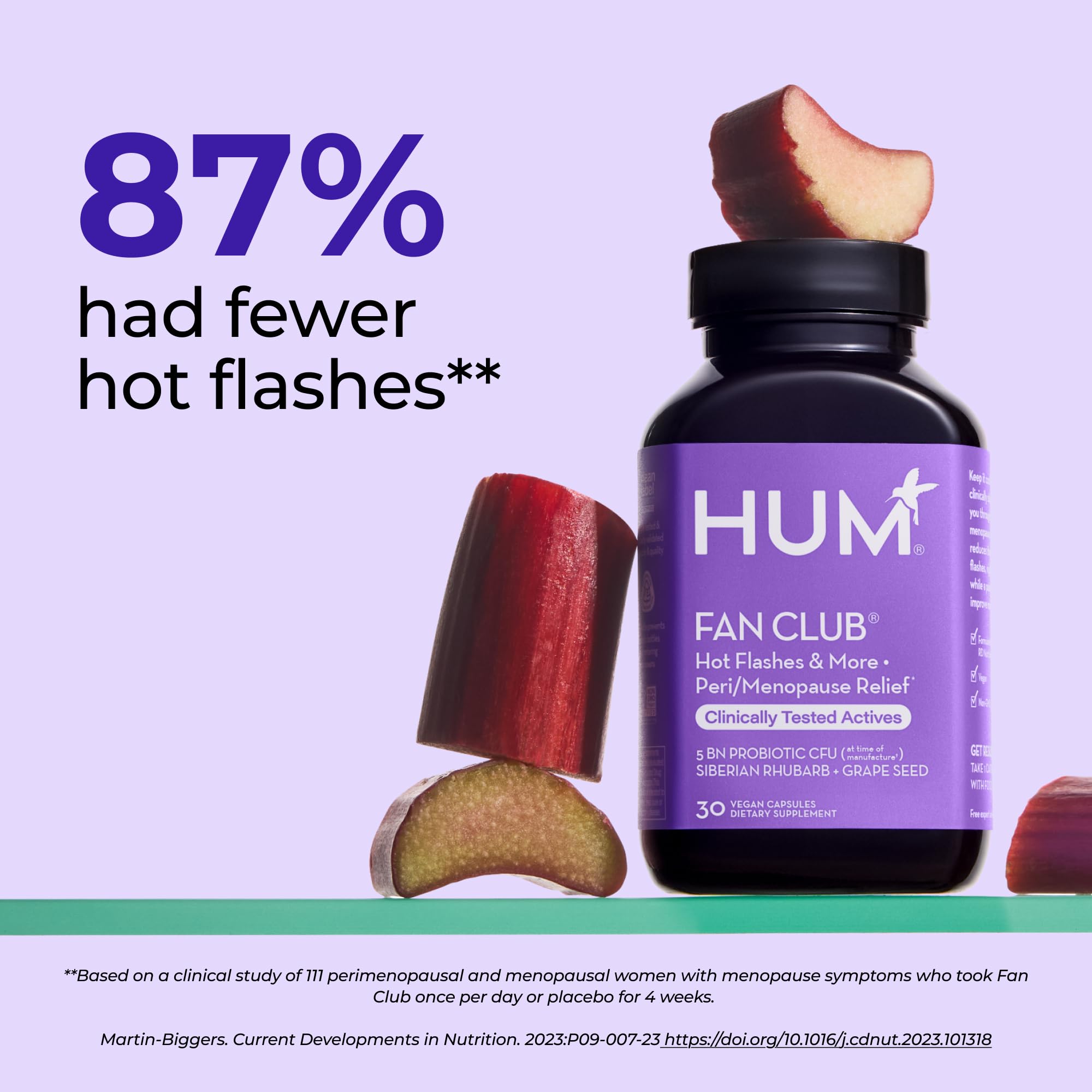 HUM Fan Club Menopause Probiotic Supplement, Estrogen Free Menopause Supplements for Women, Non Hormonal, Supports Energy & Hot Flashes, Grape Seed Extract & Siberian Rhubarb, 30 Vegan Capsules HUMUS supplements