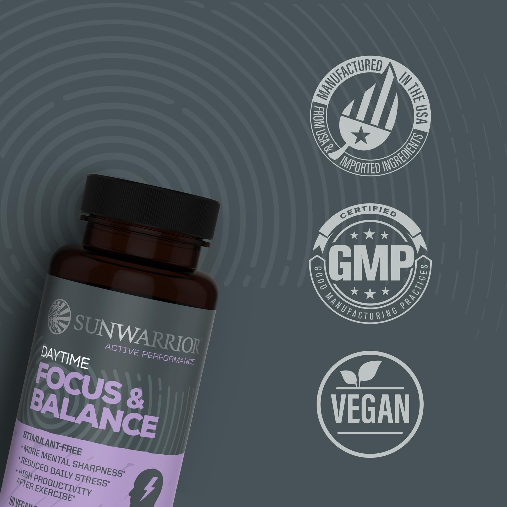 Ashwagandha, Rhodiola, Reishi & 5-HTP for Stress-Free Focus Active Focus & Balance Capsules Caffeine-Free Nootropic for Calm Energy & Mental Clarity, Mood & Immune Support 60 Vegan Capsules SunwarriorAu supplements