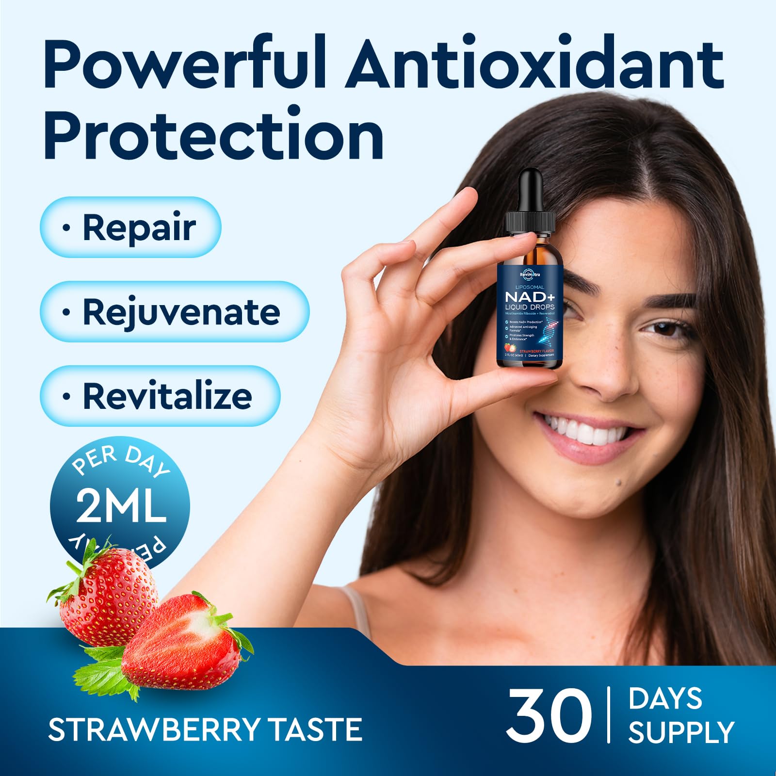 Liposomal NAD+ Liquid Supplement, Nad Resveratrol Supplement for Women & Men, Nicotinamide Riboside with PQQ, CoQ10, Quercetin for Anti-Aging, Brain, Cellular Energy Health, Strawberry Flavor, 2 Fl Oz ReviNutraAu supplements