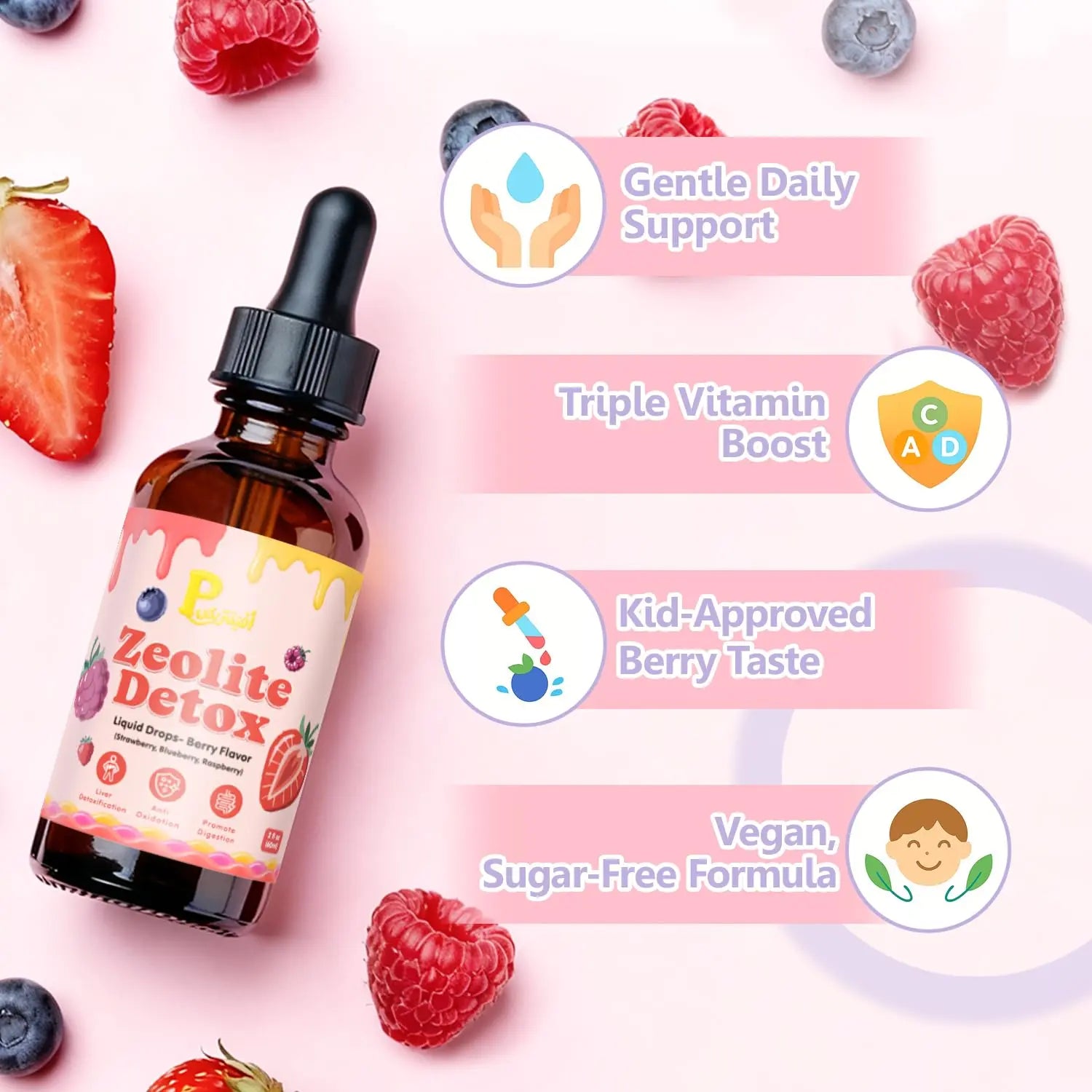 Zeolite Detox Drops for Kids & Kidney Cleanse Drops for Adults - Liquid Supplement Duo with Vitamins C B12 D3, Cranberry, Chanca Piedra, Milk Thistle & Herbal Blend - Mixed Berry & Cranberry Flavor, 6 Pavintrixnz supplements