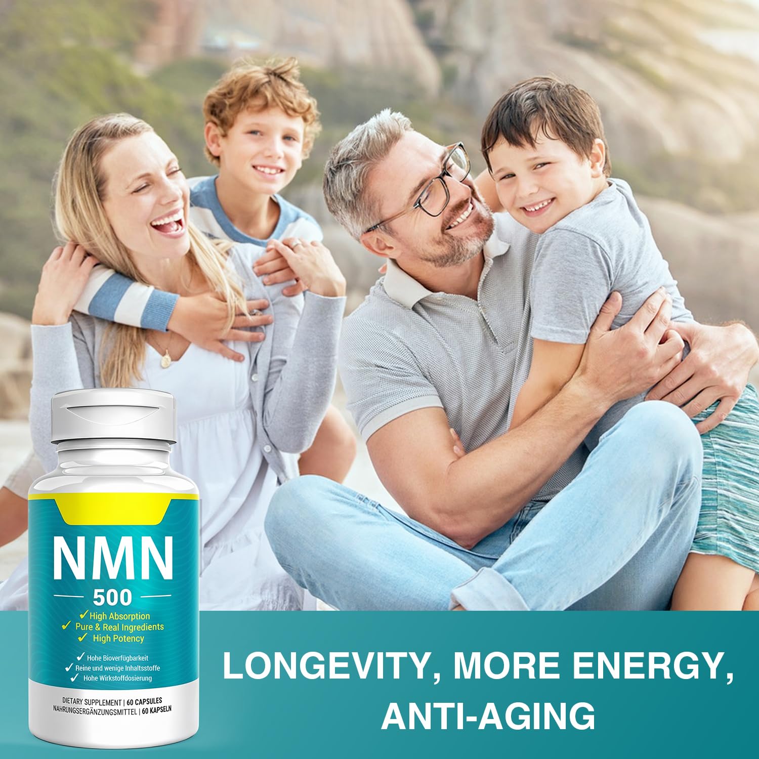 Vegan NMN Supplement 500mg, Higher Absorption - 99% Pure NMN (Nicotinamide Mononucleotide)for NAD+, Cellular Energy Immune Muscle, Anti-Aging & Longevity, Stabilized NMN - 60 Capsules (60 Days Supply) NivantavAu supplements