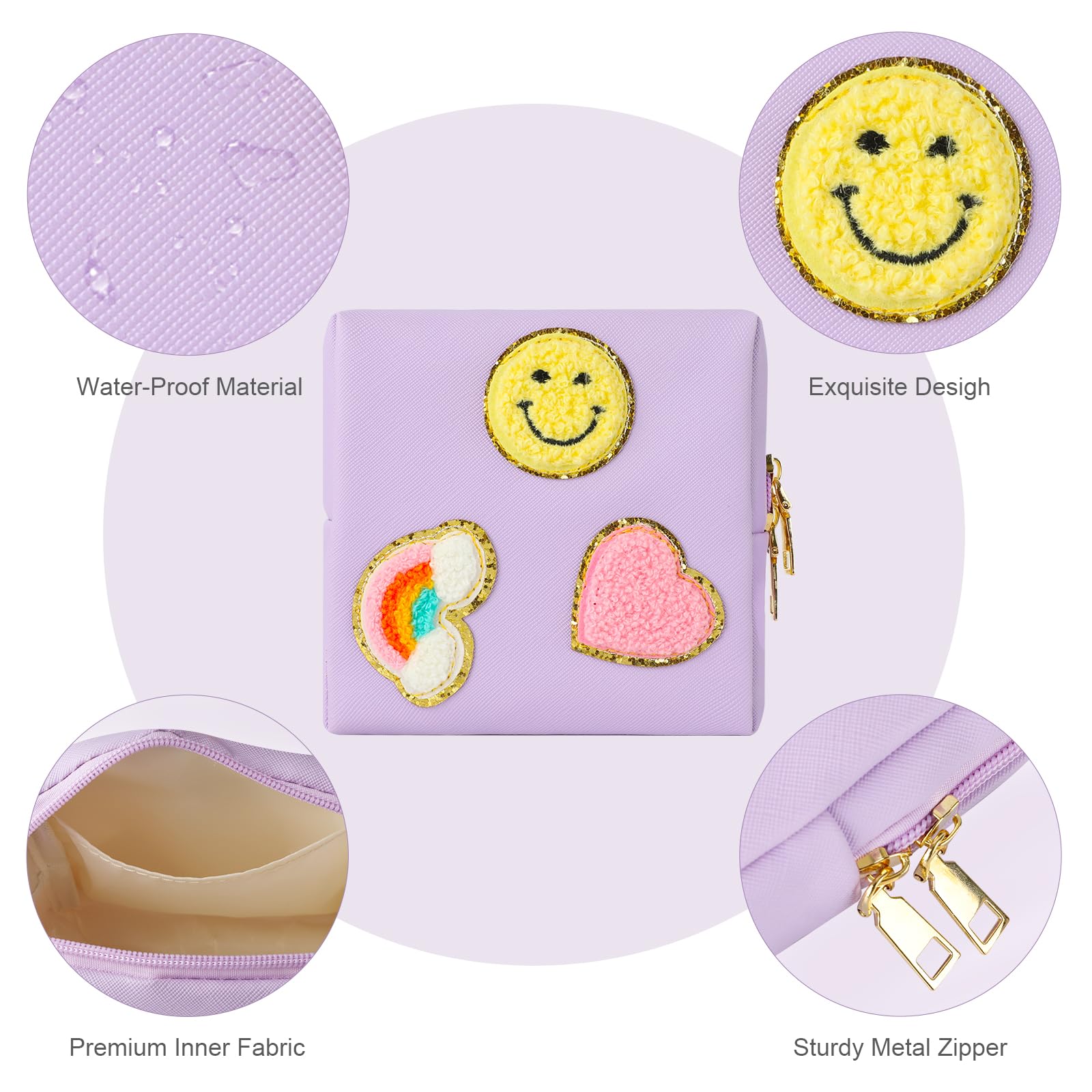 Preppy Patch Period Bag for Teen Aged Girls, Sanitary Napkin Storage Bag, Functional PU Leather Sanitary airogymAu supplements