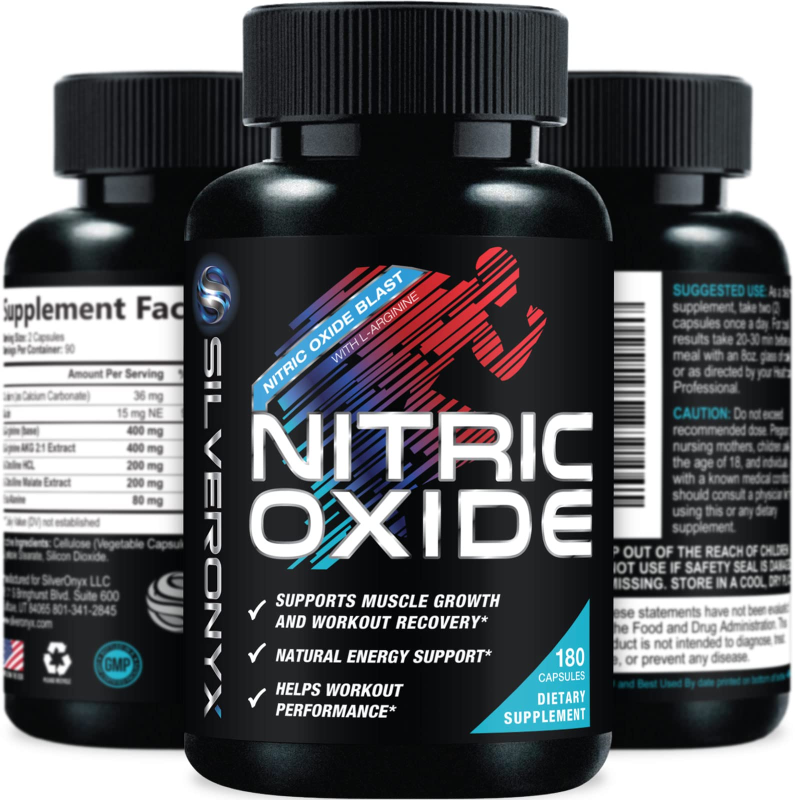 Extra Strength Nitric Oxide Supplement L Arginine 3X Strength - Citrulline Malate, AAKG SILVERONYXAu supplements