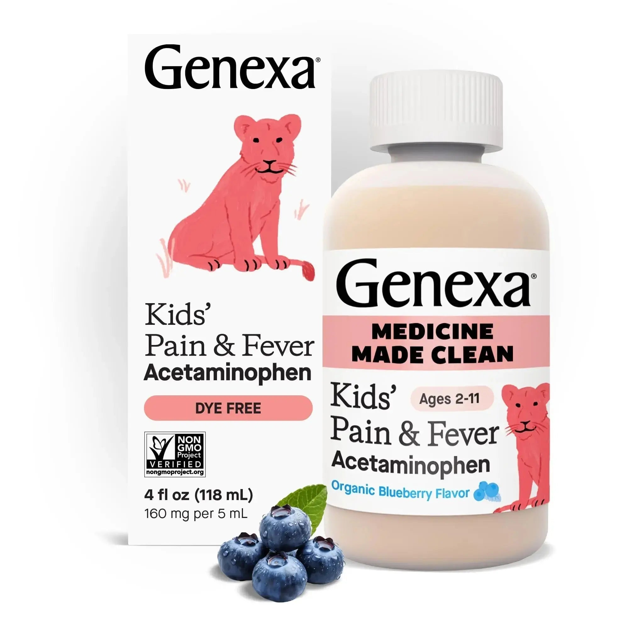 Genexa Children's Clean Acetaminophen | Pediatrician Preferred Ingredients | Pain & Fever Reducer for Kids | Dye Free, 0% Artificial Additives | Ages 2-11, Delicious Organic Blueberry Liquid, 4 fl oz GenexaAu supplements