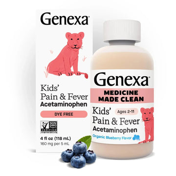Genexa Children's Clean Acetaminophen | Pediatrician Preferred Ingredients | Pain & Fever Reducer for Kids | Dye Free, 0% Artificial Additives | Ages 2-11, Delicious Organic Blueberry Liquid, 4 fl oz GenexaAu supplements