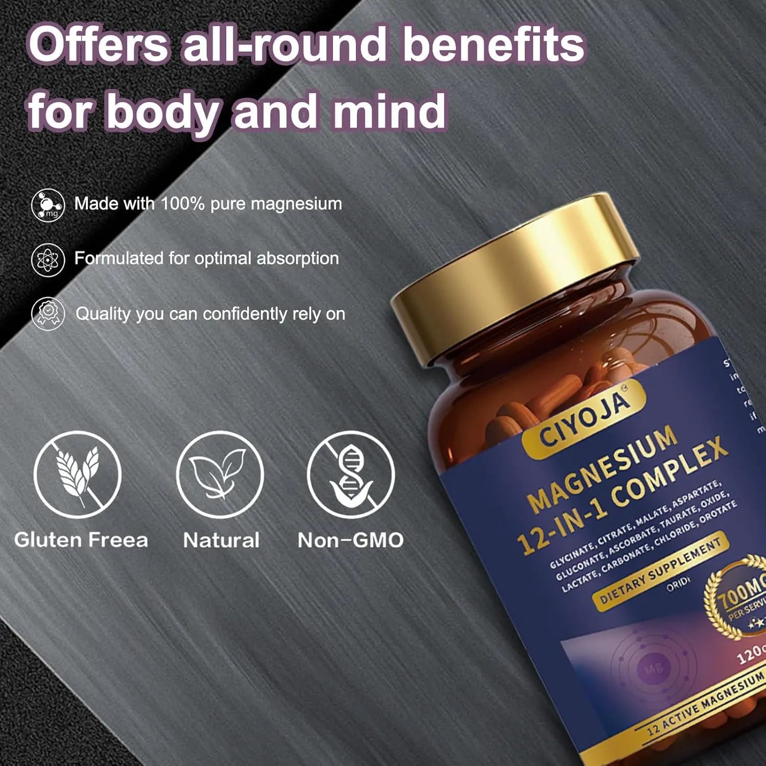 12 in 1 Magnesium Complex 700mg: Magnesium Supplement with Glycinate, Citrate, Malate, Taurate, High Absorption Magnesium for Sleep, Muscle Recovery, Nerve & Heart Support, Vegan, 120 Capsules CIYOJAnz supplements