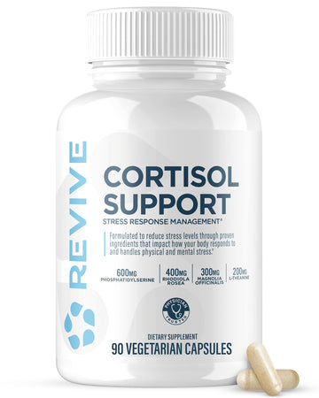 Revive MD Cortisol Manager, 90 Vegetarian Capsules - Cortisol Supplement w/Magnesium & L-Theanine Support Health, Focus, Energy, Fatigue, & Adrenal Gland Function - Vegan & Gluten-Free (30 Servings) ReviveAu supplements