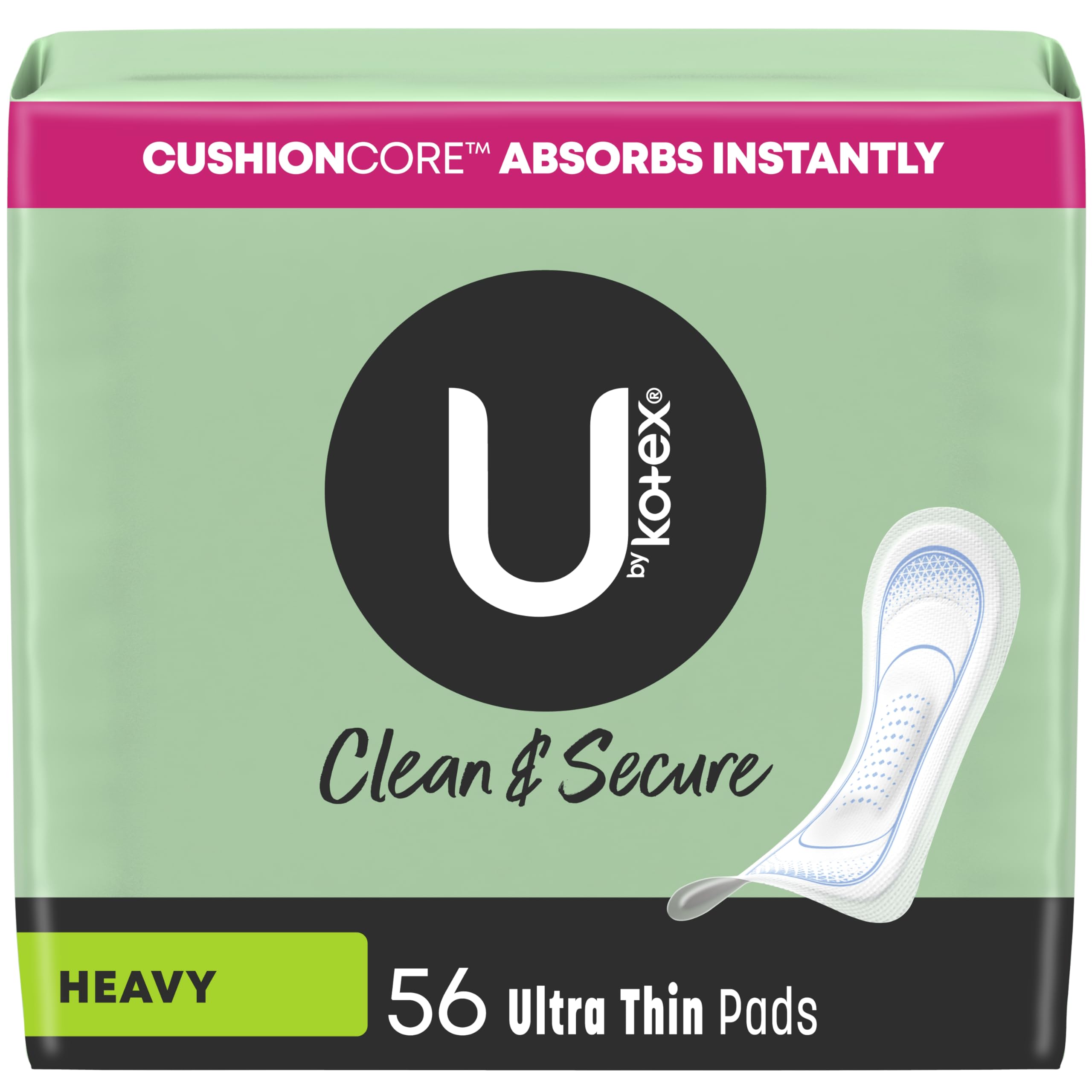 U by Kotex Clean & Secure Ultra Thin Pads, Heavy Absorbency, 56 Count (Packaging May Vary) U by KotexAu supplements