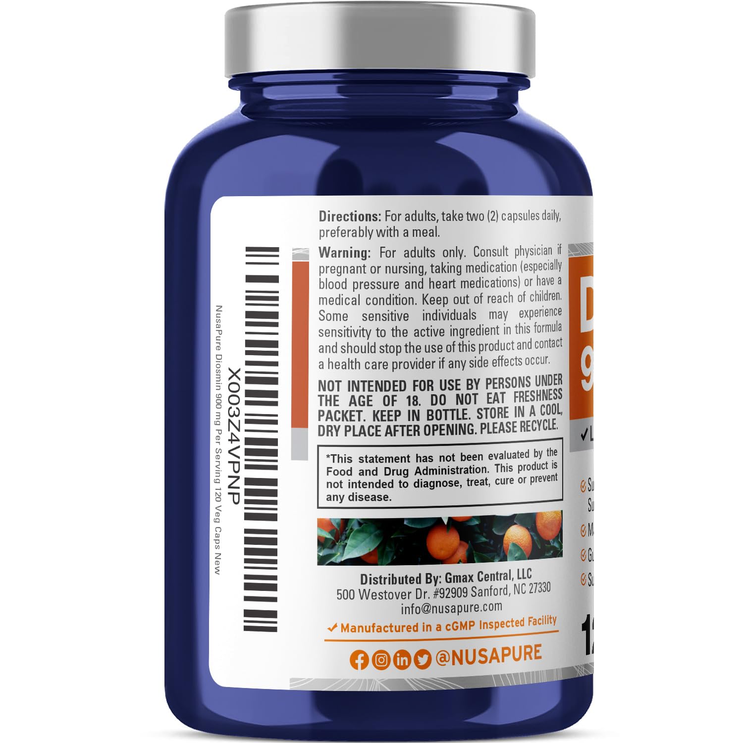 NusaPure Diosmin 900mg per Serving 120 Veggie Caps (Non-GMO, Vegan) NusaPureAu supplements