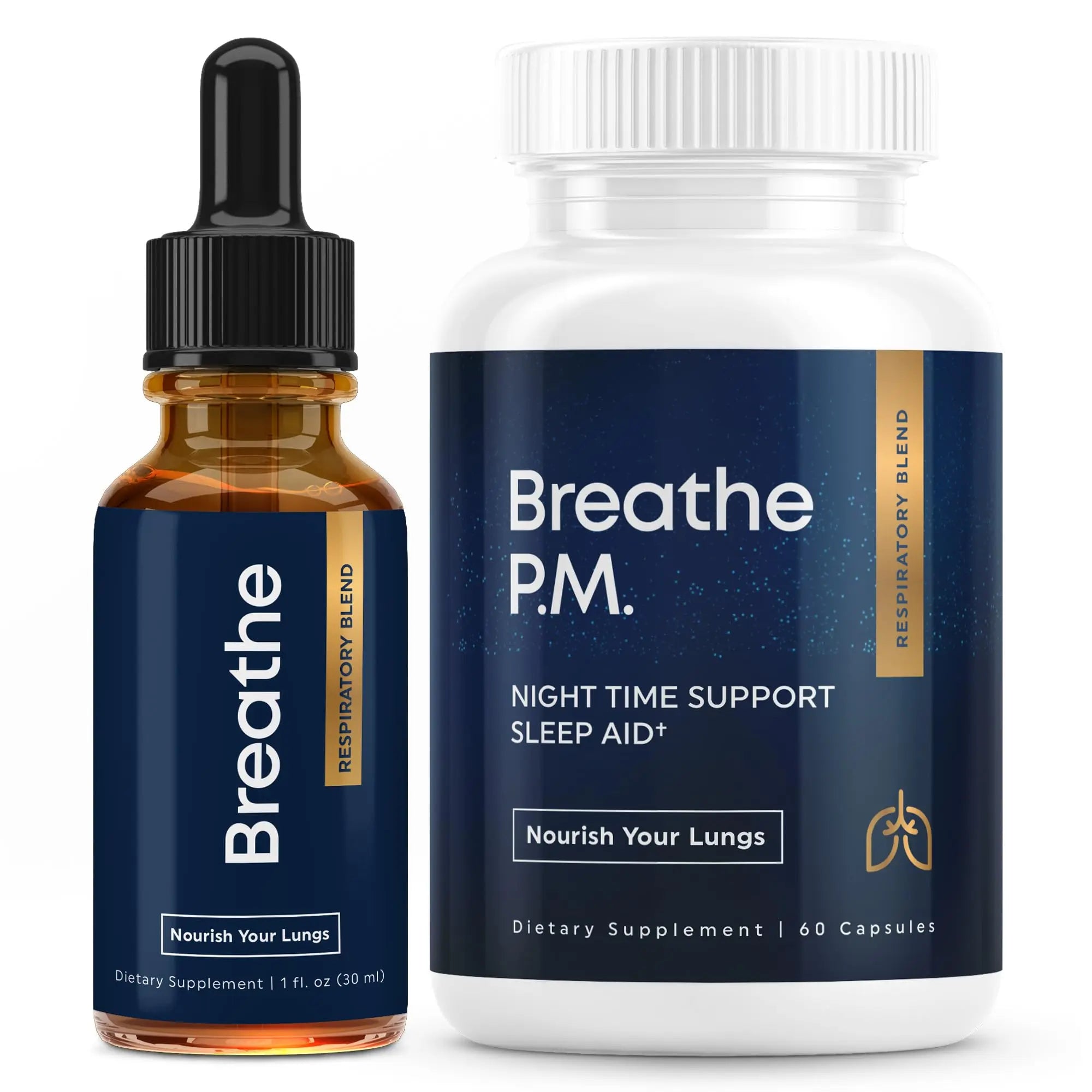 BREATHE & BREATHE PM Bundle - 60 Caps & 1 fl.oz. Mullein Drops for Lungs & Airways: Peppermint, Thyme, & Mullein Leaf Extract for Lungs Detox for Smokers - Clear Mucus & Breathe - GMO-Free & USA-Made Herbal Tea TherapyAu supplements