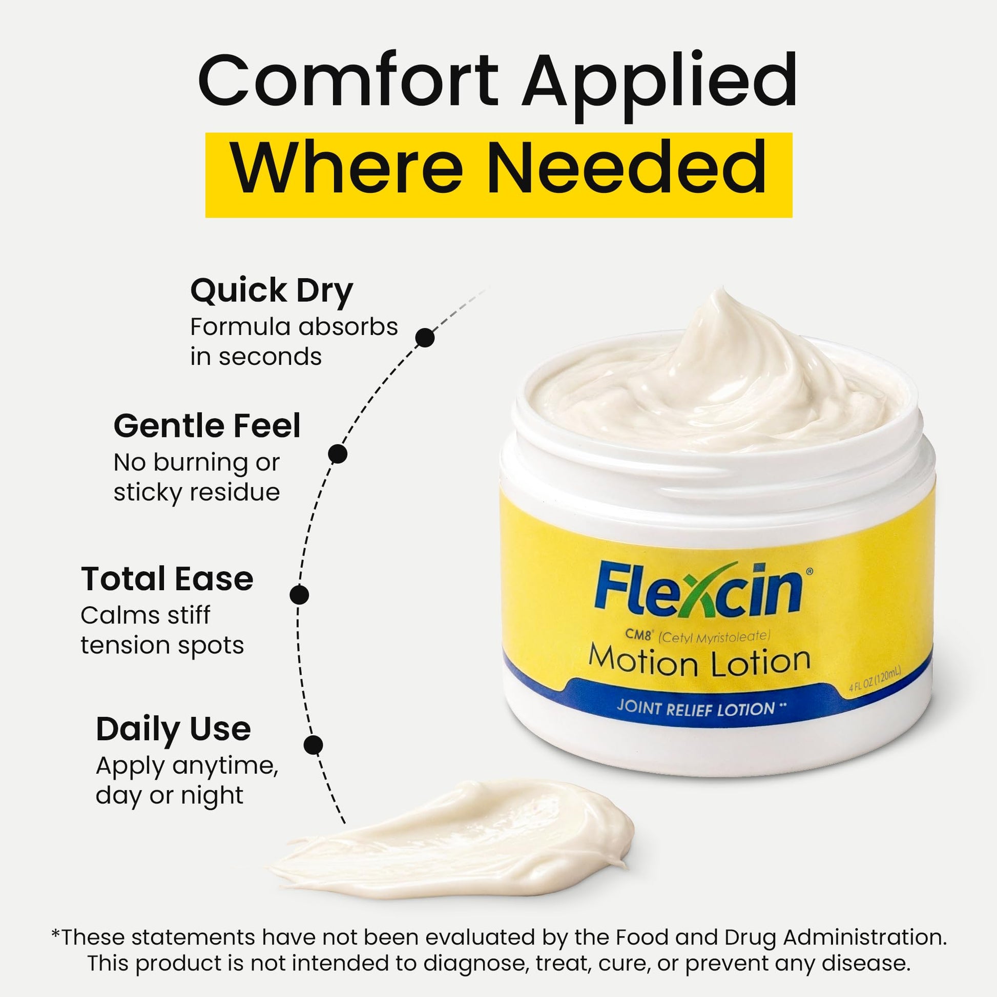 Flexcin Motion Lotion with CM8 - Joint & Muscle Therapy Cream for Back, Neck, Knee, Hand, Foot - Fast Absorbing with DMSO, Emu Oil, Aloe Vera - Non-Greasy 4oz Jar FlexcinAu supplements