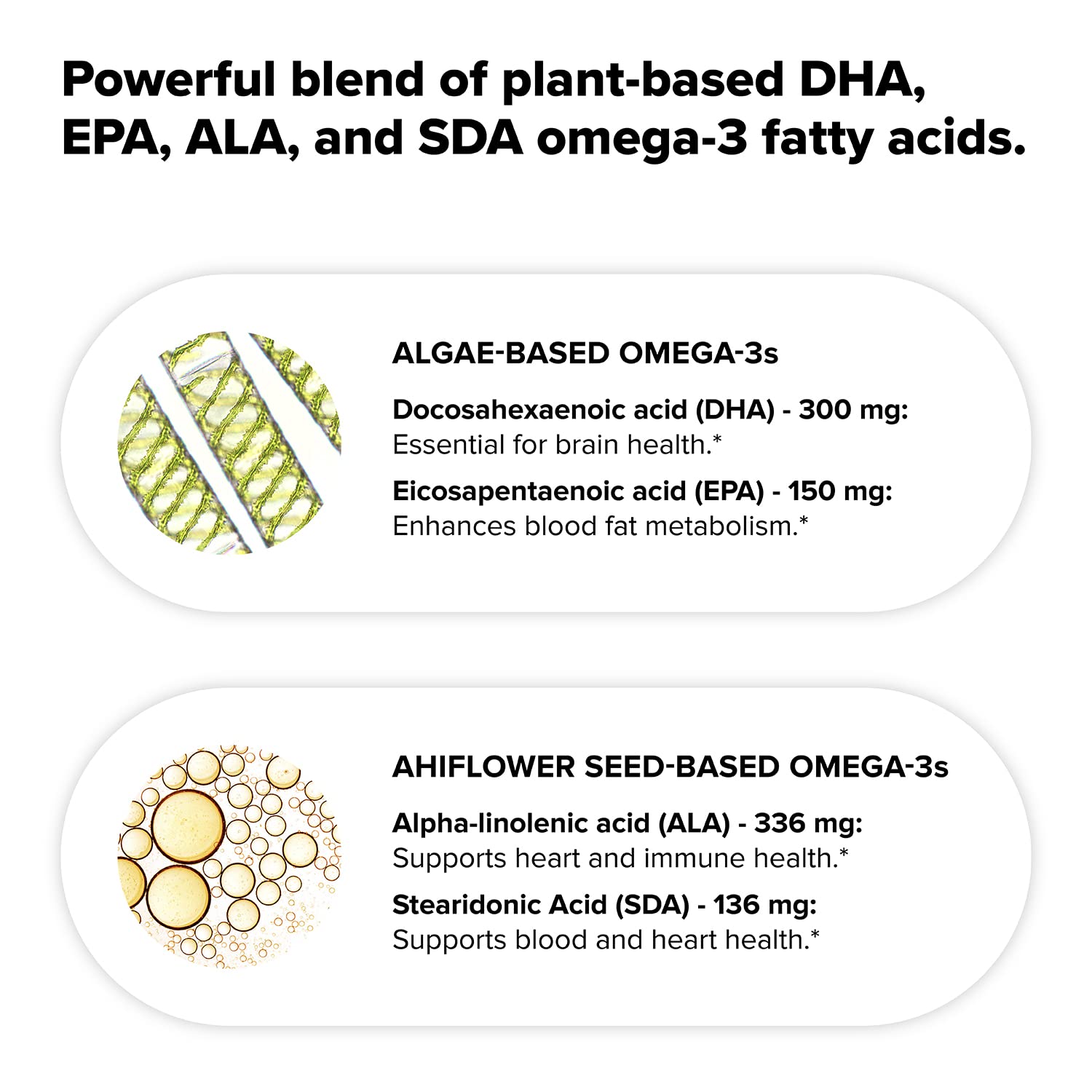 Complement Vegan Omega 3 Supplement- 960mg Omega-3 Fatty Acids, DHA, EPA, SDA, ALA Supplement - Immune Support- 60 Servings, 120 Liquid Capsules ComplementAu supplements