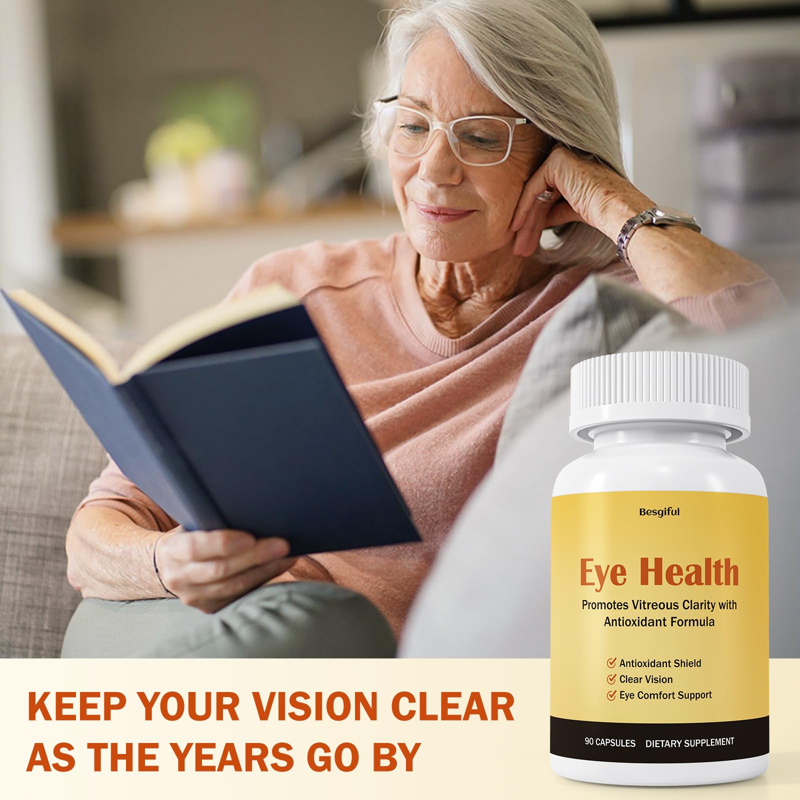 Besgiful Eye Supplement for Vitreous Health, Promotes Clear Vision, Improves Eye Strain & Dryness, Reduces Squiggly Lines, Eye Degeneration, Clear Eye Support, 90 Vegan Capsules BesgifulAu supplements