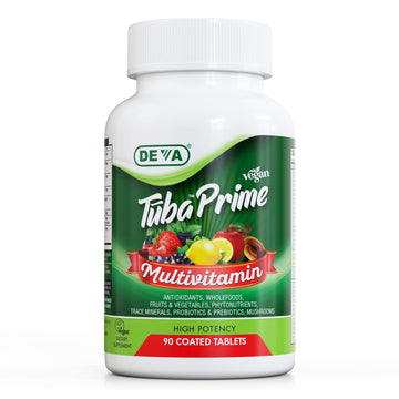 DEVA Tuba Prime Vegan Multivitamin - High-Potency Vitamin and Mineral Dietary Supplement - Antioxidants, Fruit and Vegetable Blend, Super Mushrooms, Probiotics, Prebiotics, Seeds, Herbs - 90 Tablets DEVAAu supplements