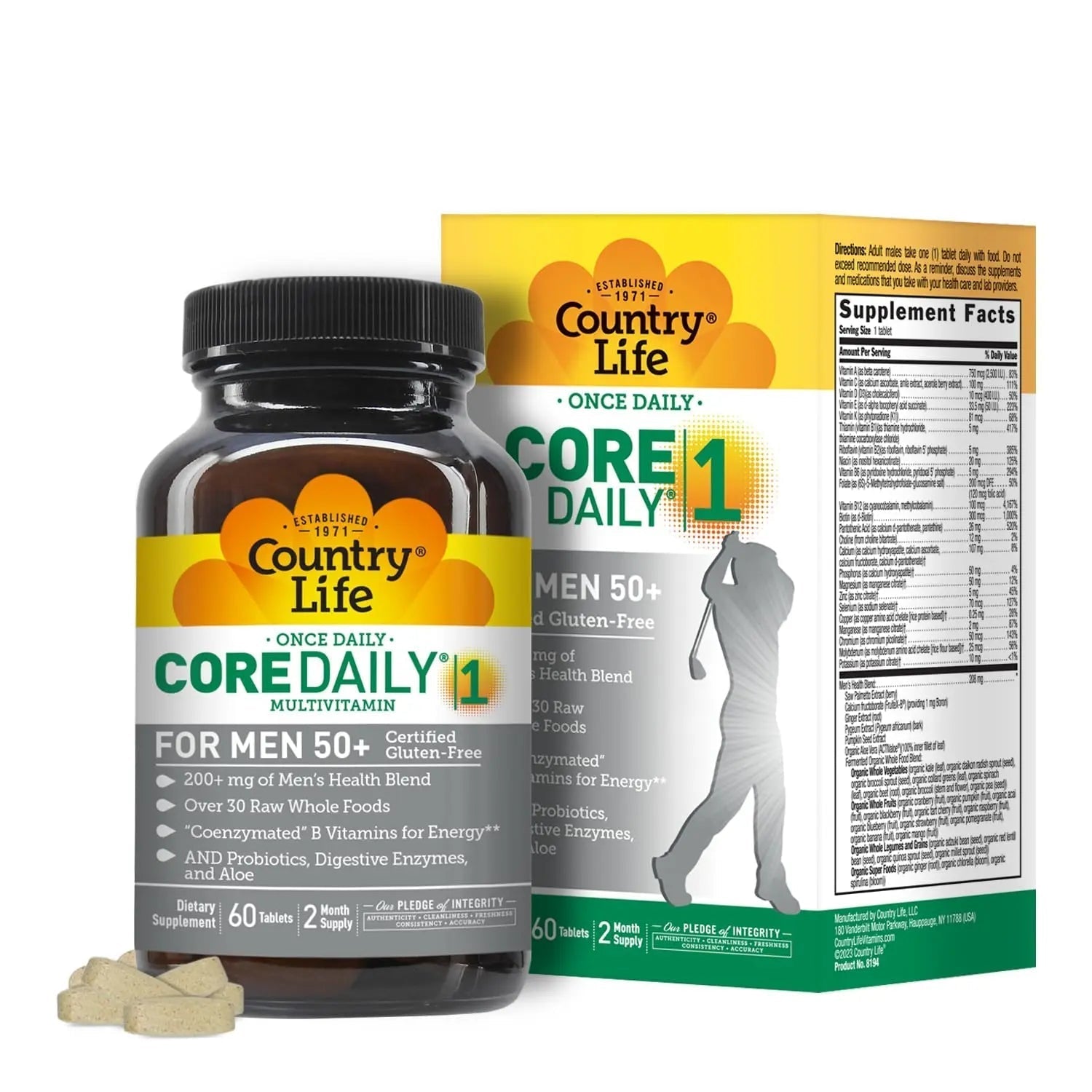 Country Life CORE Daily-1 Multivitamin for Men 50+ - Gluten-Free, Energy Support with Coenzymated B Vitamins Country LifeAu supplements