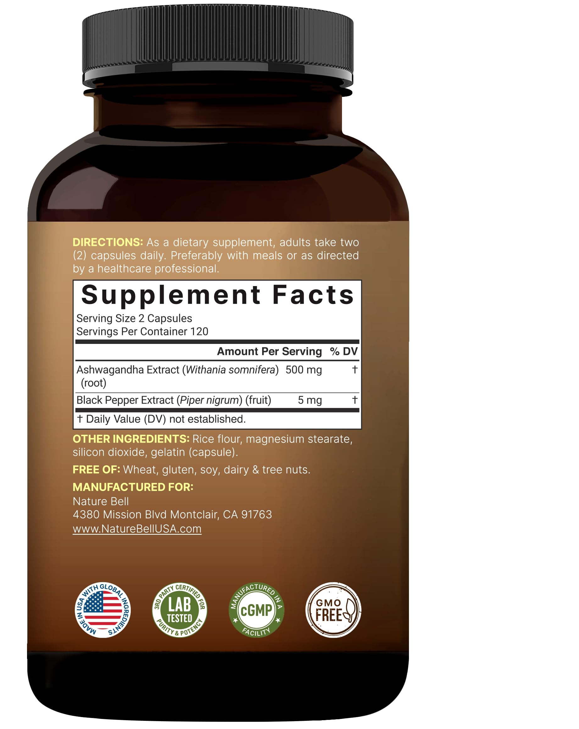 NatureBell Ashwagandha Root with Black Pepper Extract - 240 Capsules - High Strength Adaptogen for Calmness, Relaxation & Immune Support* NatureBellAu supplements