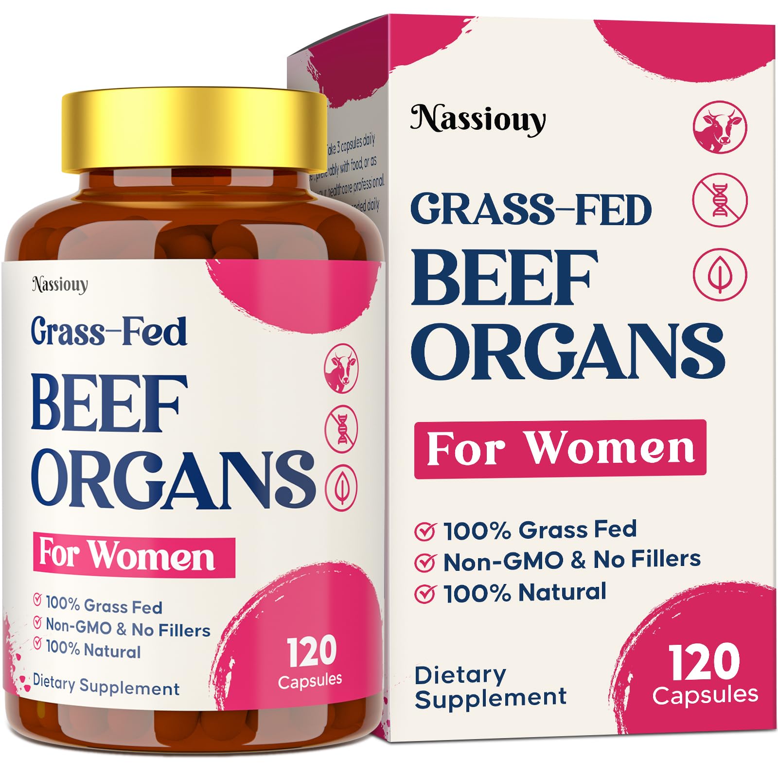 12-In-1 Beef Organ Supplement for Women - Beef Liver, Uterus, Kidney, Heart, Pancreas, 5 Vitamins & 2 Herbs, Hormone Balance, Menstruation, Energy, Immune - 100% Grass Fed, Pasture Raise - 120 Caps NassiouyAu supplements