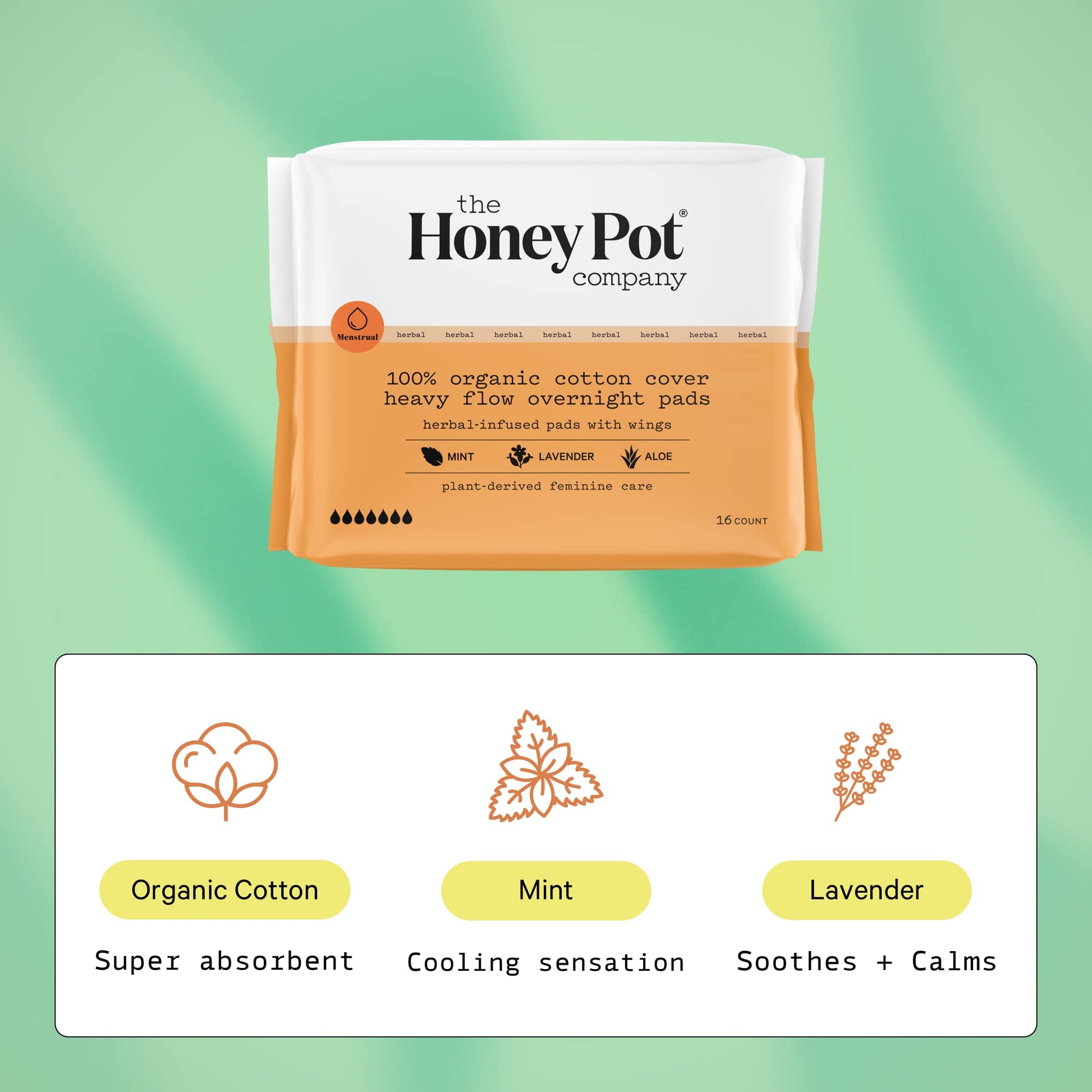 The Honey Pot Company - Herbal Overnight Heavy Flow Pads w/Wings - Organic Pads for Women The Honey Pot CompanyAu supplements