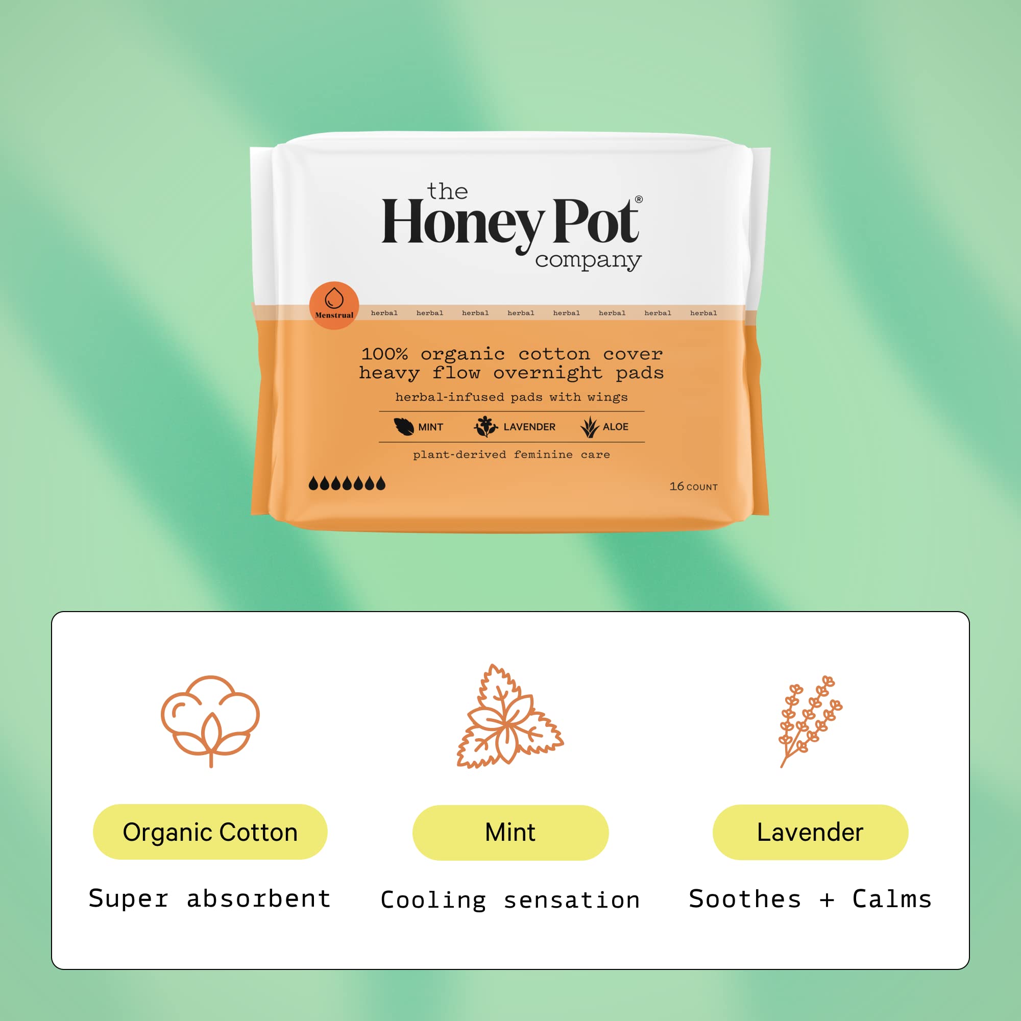 The Honey Pot Company - Herbal Overnight Heavy Flow Pads w/Wings - Organic Pads for Women The Honey Pot CompanyAu supplements