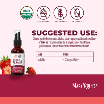 MaryRuth Organics Vitamin B12 Liquid Spray | Vegan, Non-GMO, Gluten-Free | USDA Organic Supplement | Energy & Nervous System Support | B12 Vitamins for Women & Men | 720 mcg | 1 Fl Oz MARYRUTH'SUS supplements