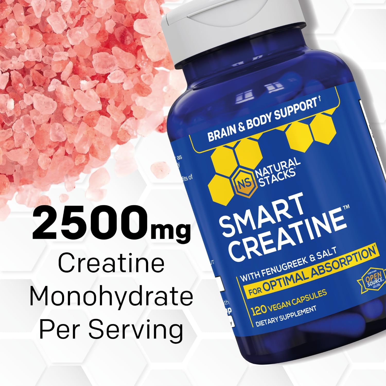 Creatine Monohydrate - 2500mg Creatine Pills - 450mg Fenugreek Extract & 250mg Himalayan Pink Salt - Supports Brain Health, Endurance & Muscle Building - Advanced Absorption Formula - 120 Capsules NATURAL STACKSAu supplements
