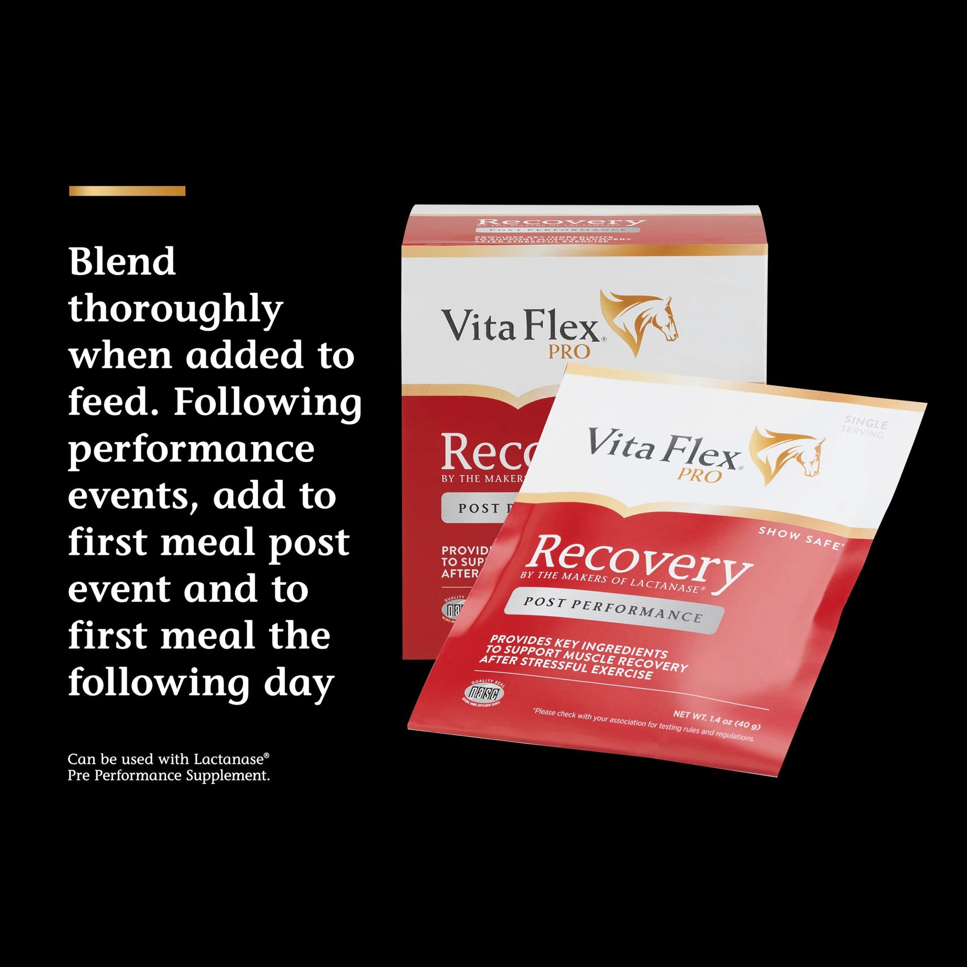 Vita Flex Pro Recovery by the Makers of Lactanase, Post Performance Horse Supplements 40 g, Show Safe Muscle Recovery Supplements, Amino Acids for Horses, Strength & Joint Health Vita FlexAu supplements