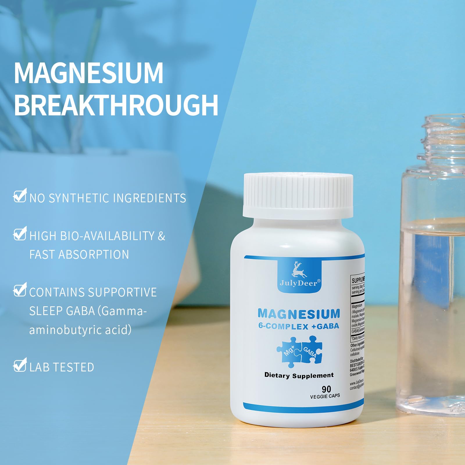 3 Bottles Sixfold Magnesium Complex | 350mg of Magnesium Glycinate, Malate, Citrate, Taurine, Oxide, Mg+ for Muscles,Nerves,& Energy, GABA Sleep Support | High Absorption | Vegan | 90 Capsules RisabouAu supplements