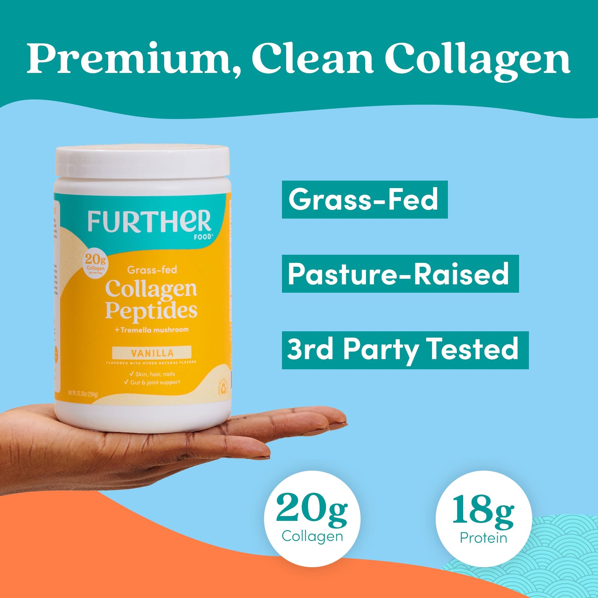 Further Food Vanilla Collagen Peptides Powder with Tremella Mushroom – 100% Grass-Fed, Hydrolyzed Type 1 & 3, 20g of Collagen per Serving, Supports Skin, Hair, Nails & Joints, 22.22 Oz Further FoodAu supplements