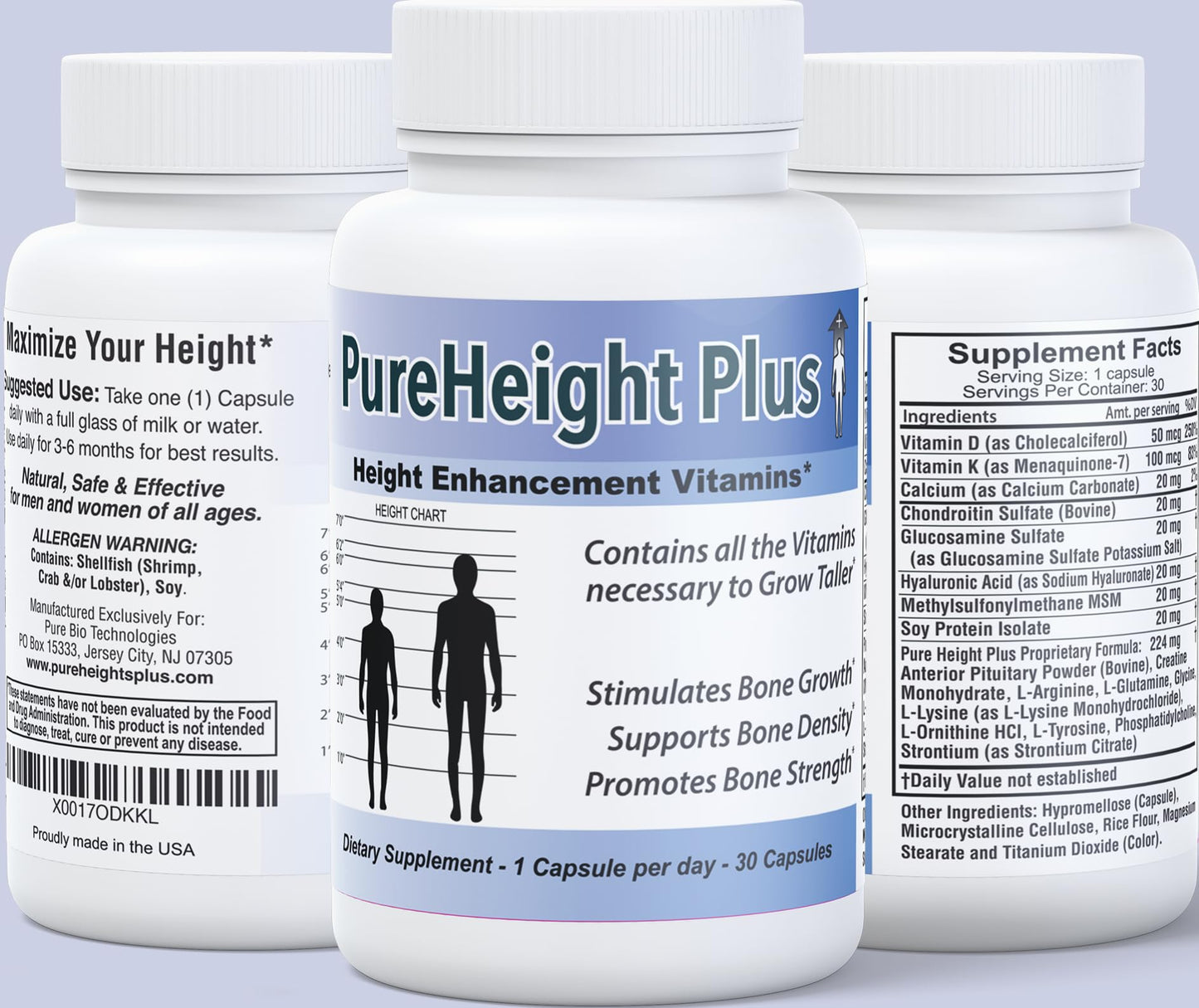 Height Growth Vitamins Grow Taller - Increase Bone Strength Bone Density Bone Growth PURE BIOTECHNOLOGIESUS supplements