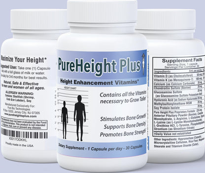 Height Growth Vitamins Grow Taller - Increase Bone Strength Bone Density Bone Growth PURE BIOTECHNOLOGIESUS supplements