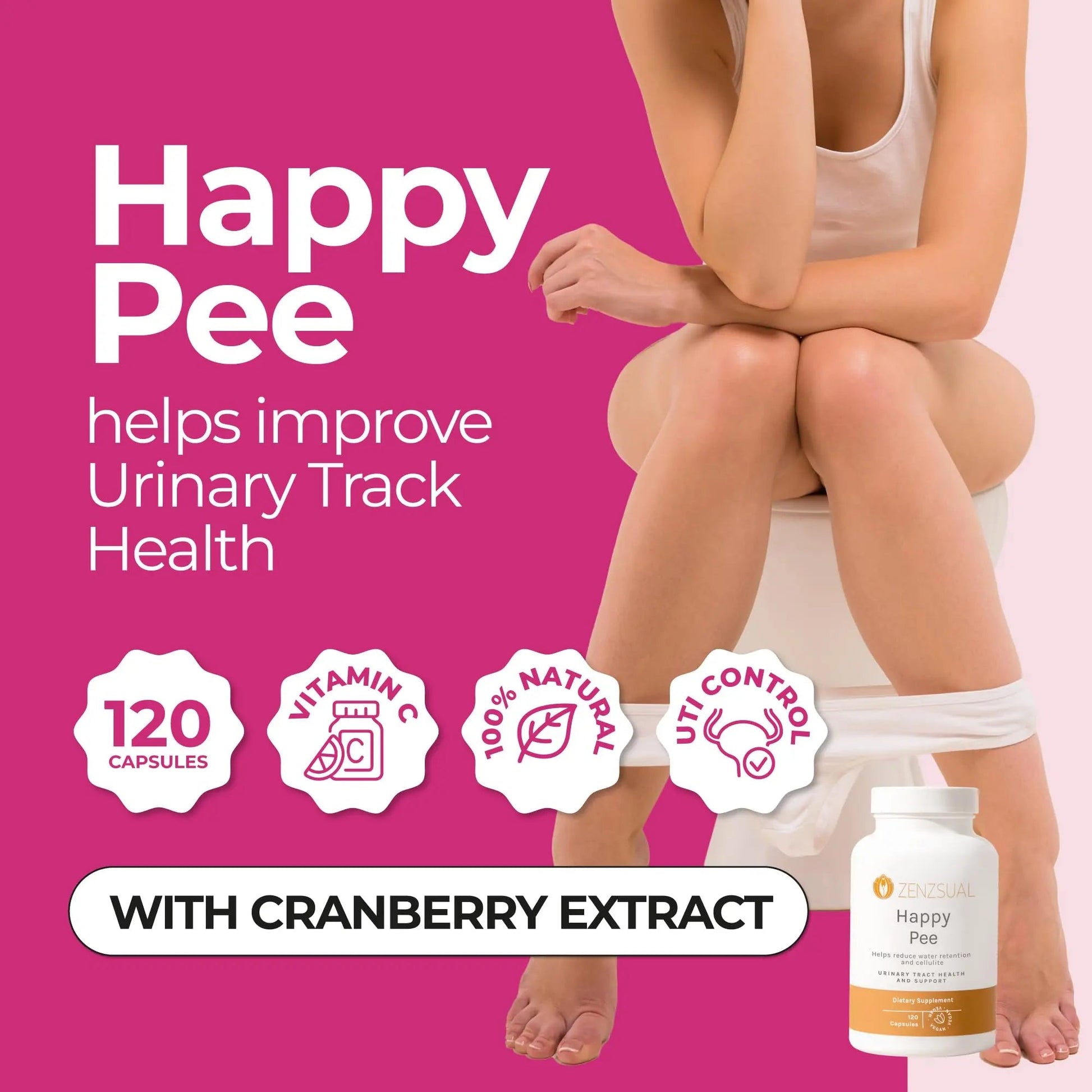 ZENZSUAL Happy Pee, 120 Capsules – Urinary Tract Support & Bladder Health Supplement with Cranberry, D-Mannose, Vitamin C and Oregano for Women and Men – Healthy Flow, Comfort & Fluid Balance ZENZSUALAu supplements