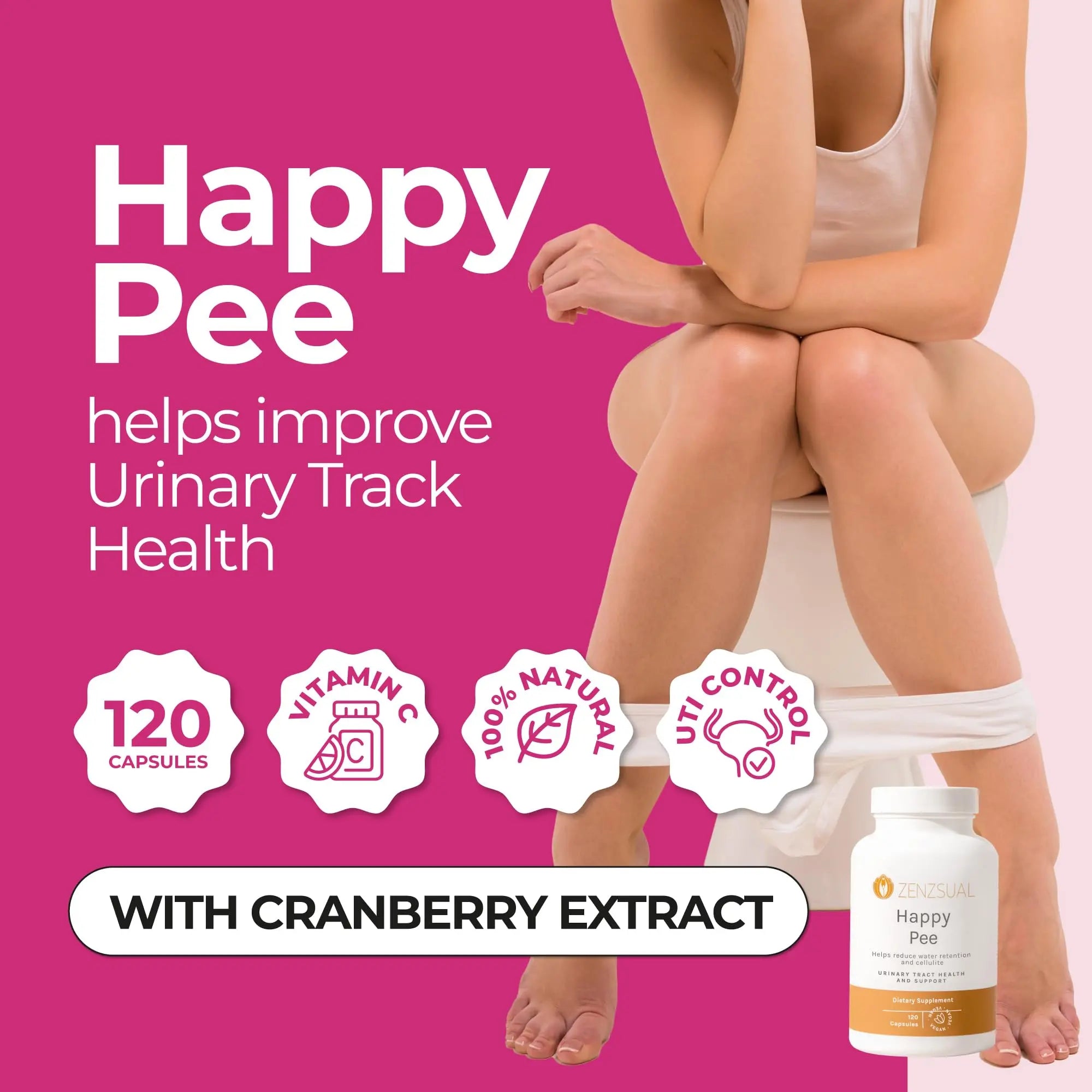 ZENZSUAL Happy Pee, 120 Capsules – Urinary Tract Support & Bladder Health Supplement with Cranberry, D-Mannose, Vitamin C and Oregano for Women and Men – Healthy Flow, Comfort & Fluid Balance ZENZSUALAu supplements