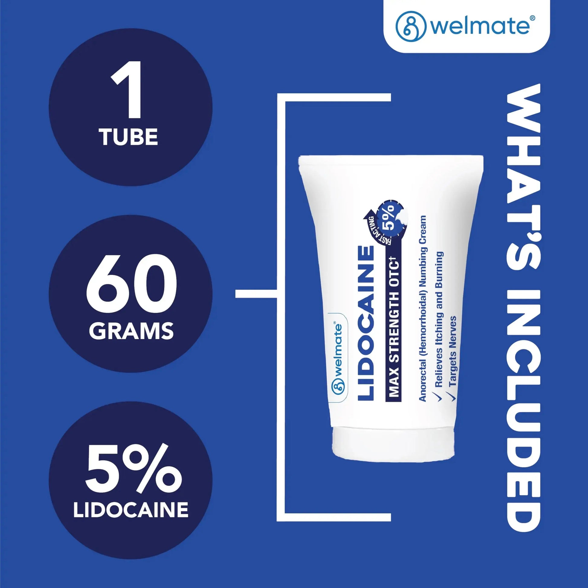 WELMATE 5% Lidocaine Cream for Hemorrhoids – Fast-Acting Lidocaine Numbing Cream & Topical Analgesic Cream for Anorectal Itch Relief, Unscented, Child Resistant Packaging 2 oz (60g) WELMATEAu supplements