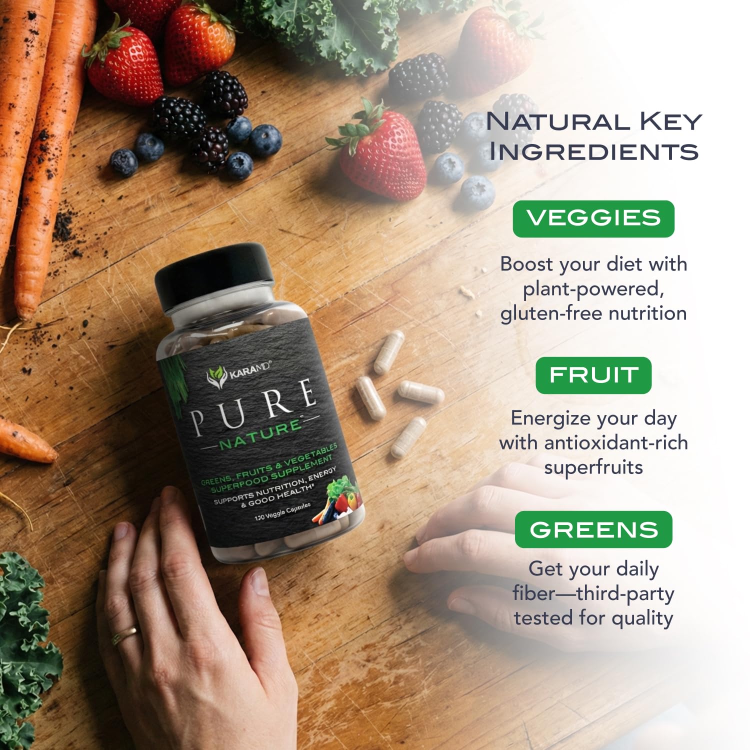 KaraMD Pure Nature | Greens, Fruit and Veggies Supplement | Vitamins, Fiber & Antioxidants | 20 Fruits and Vegetables Supplements for Energy & Digestion | Gluten Free & Vegan Friendly (30 Servings) KaraMDAu supplements