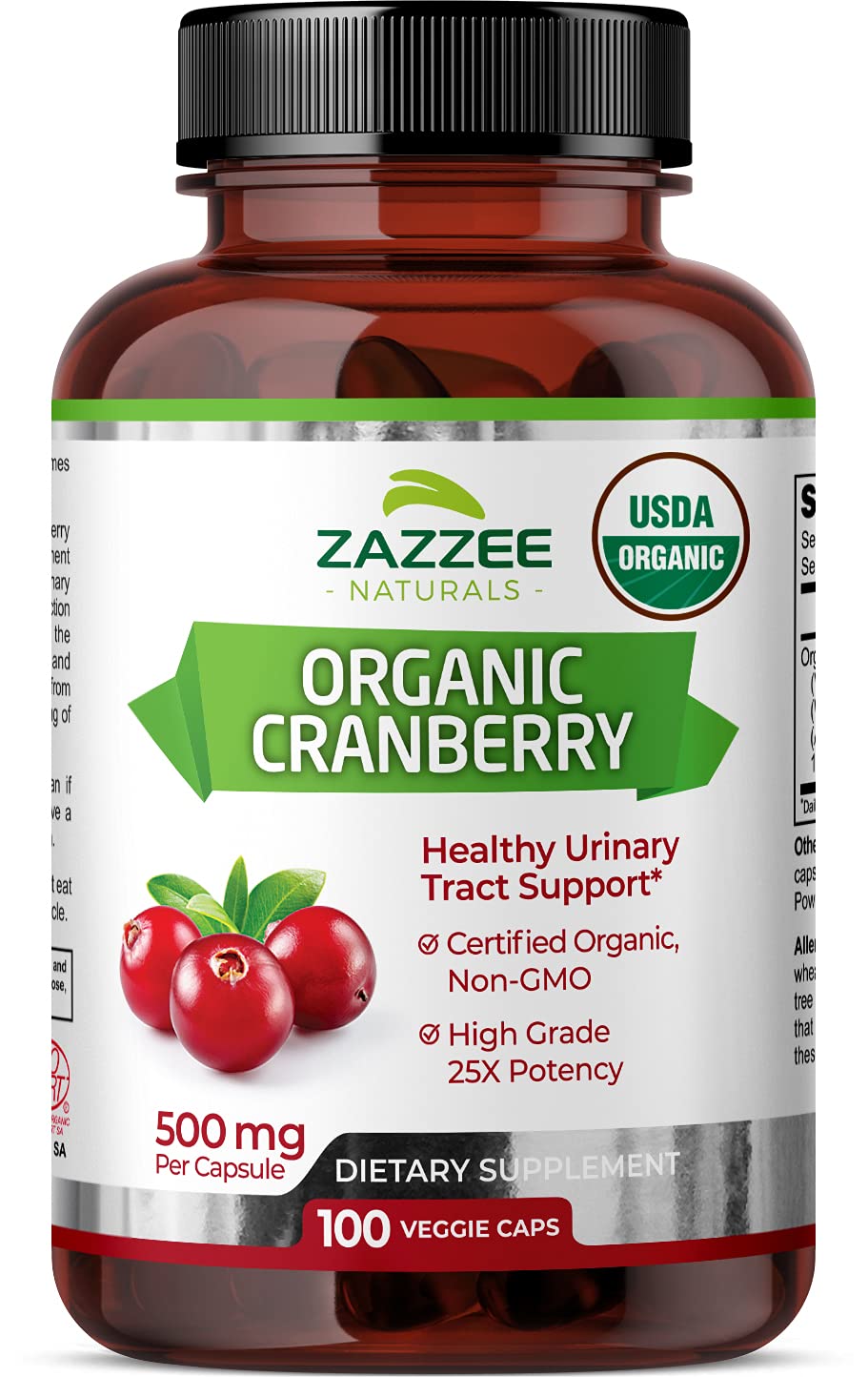 Zazzee USDA Organic Cranberry 25:1 Extract, 12,500 mg Strength, 100 Vegan Capsules ZazzeeUS supplements