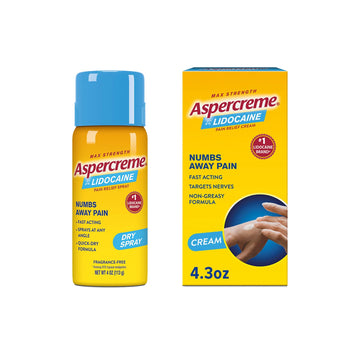 Aspercreme Max Strength Lidocaine Pain Relief Dry Spray 4 oz. Odor Free with Lidocaine Maximum Strength Pain Relief Cream, 4.3 Oz AspercremeAu supplements