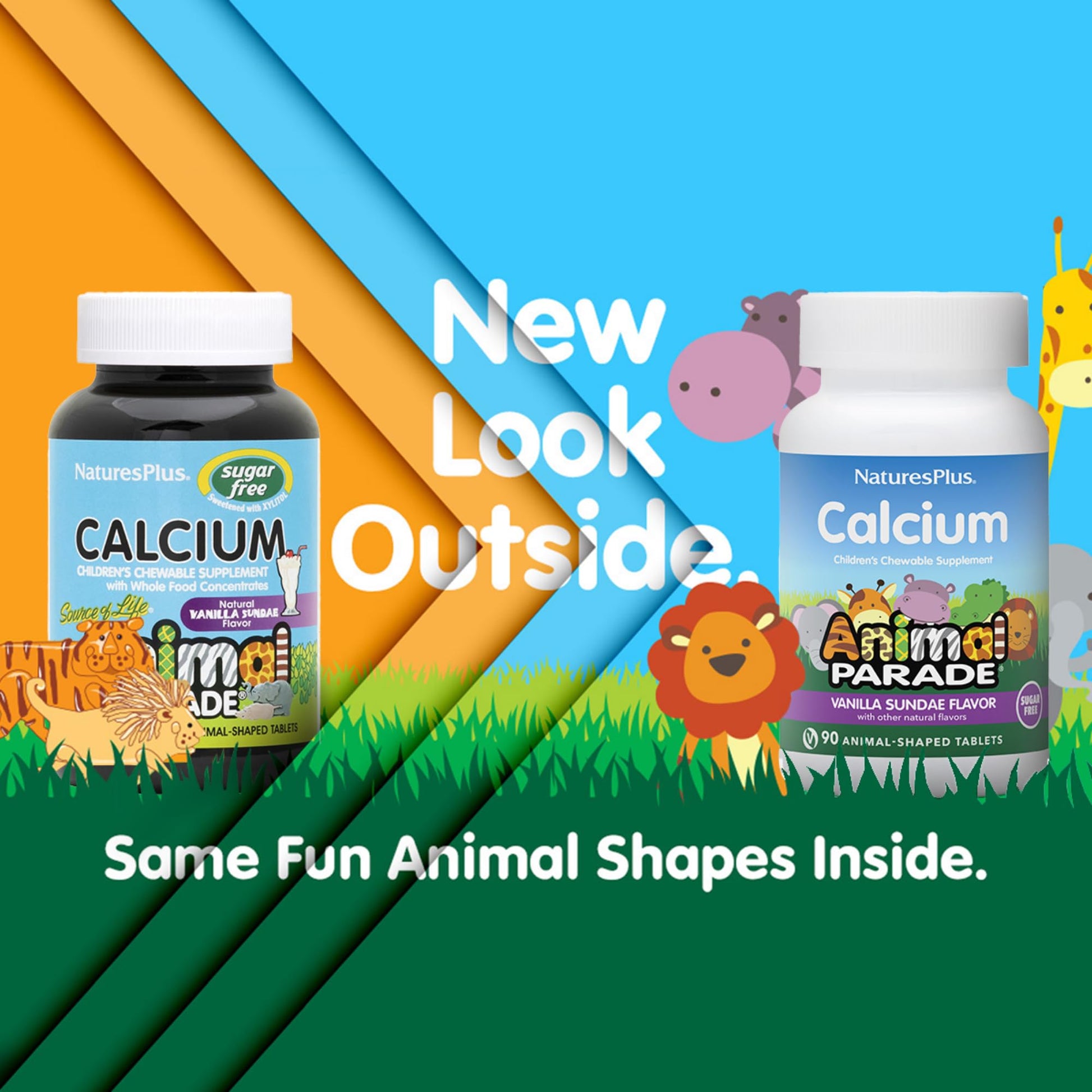NaturesPlus Animal Parade Sugar-Free Children's Calcium, Vanilla Sundae Flavor - 90 Chewable Animal Shaped Tablets, Pack of 2 - Magnesium for Bone Health - Gluten Free - 90 Servings NaturesPlusAu supplements