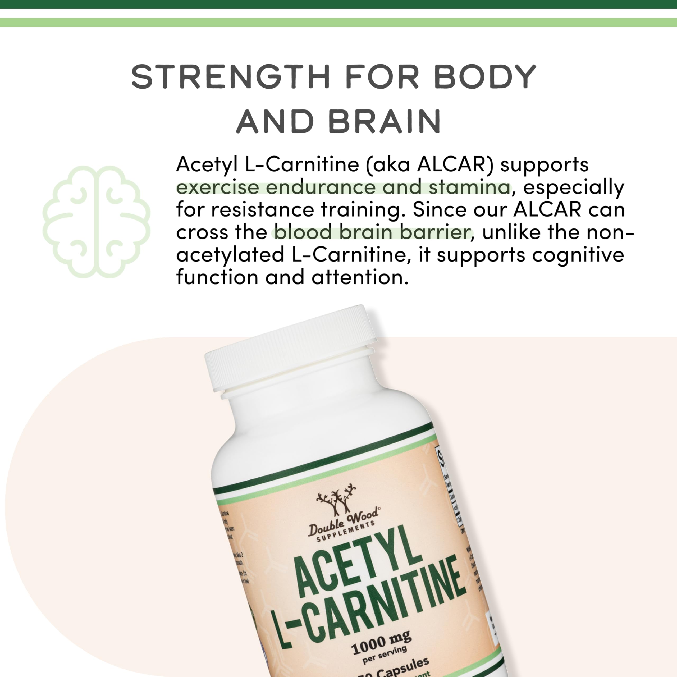 Acetyl L-Carnitine 1,000mg Per Serving, 150 Capsules (ALCAR for Brain Function Support, Memory, Attention, and Stamina) Acetyl L Carnitine That is Third Party Tested by Double Wood Double Wood SupplementsAu supplements