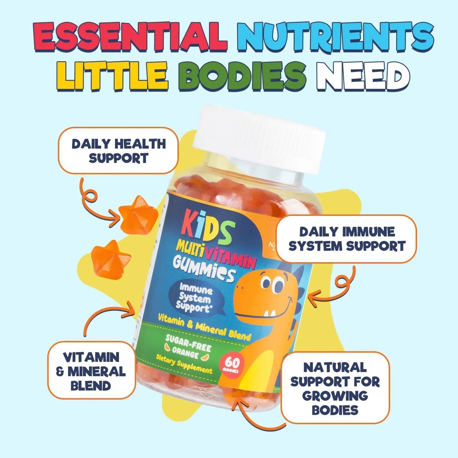 Kids Multivitamin Gummies - Improved Sugar-Free Formula - 100% Daily Folate, Kids Vitamins with Essential Vitamins A, C, D3, E, B6, B12 Nature's NutritionAu supplements