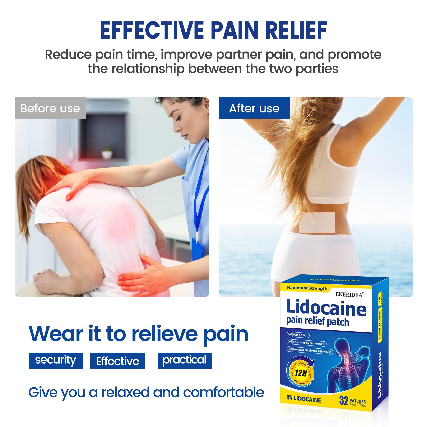 ENERIDEA Lidocaine Gel Pain Relief Patch for Sensitive Skin - Breathable & Hypoallergenic, Flexible Adhesion for Daily Muscle & Joint Comfort - 12 Hour Pain Relief (32 Patches) ENERIDEAAu supplements
