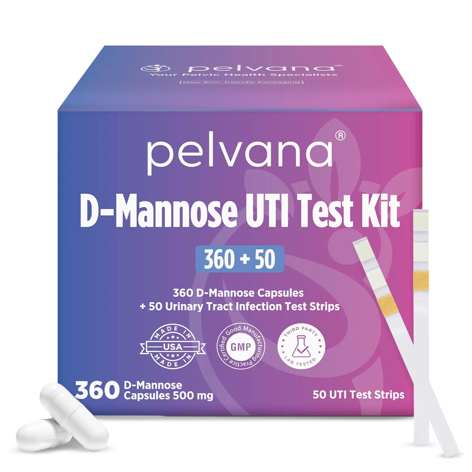 Pelvana D-Mannose UTI Kit for Women – UTI Test Strips & D-Mannose Supplement, At-Home Testing, Maintains Healthy Urinary Tract Balance, Flushes Impurities – 3 Bottles (120 Capsules) + 50 Test Strips PelvanaAu supplements