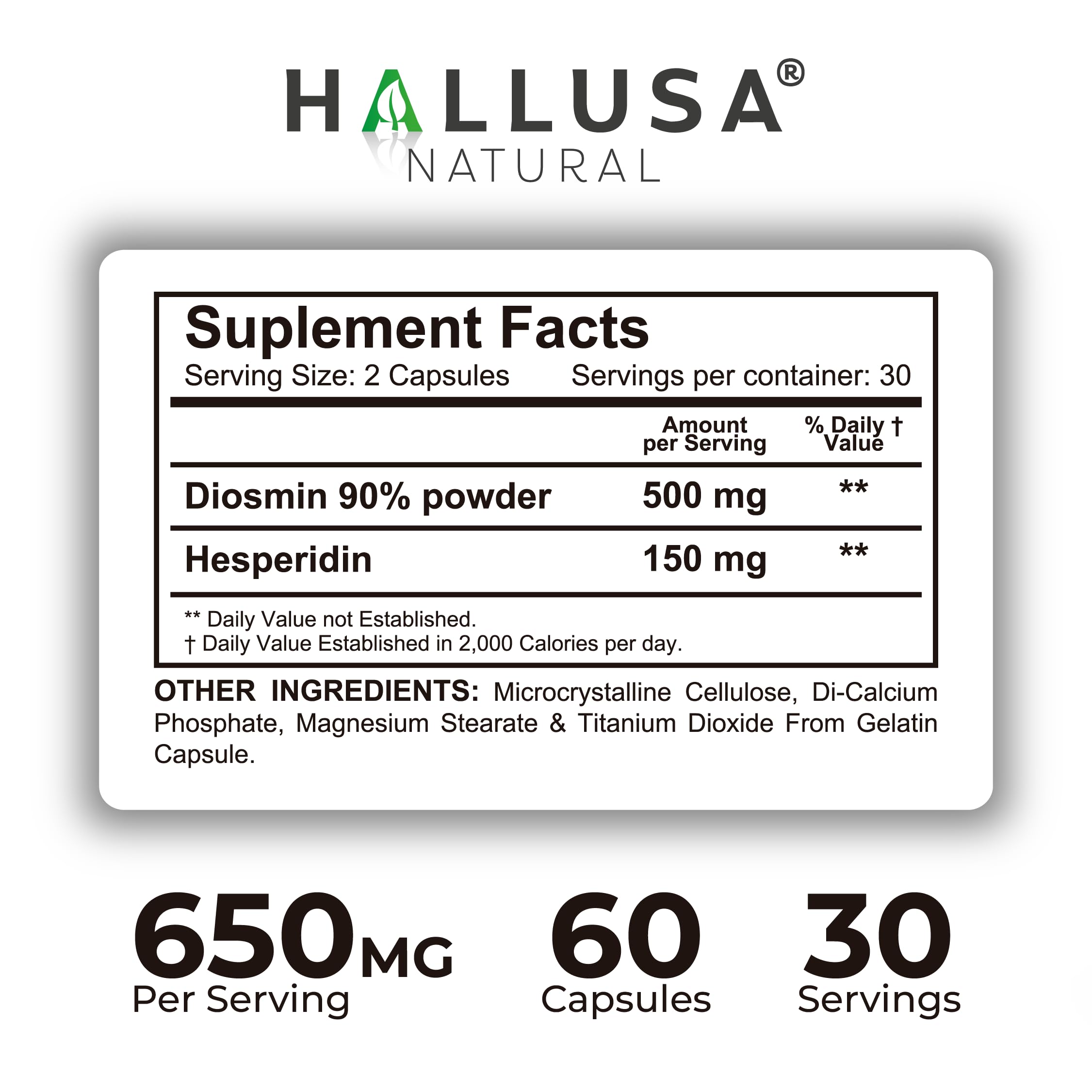 Hallosmine Ultra 650mg Diosmin Hesperidin, 60 Capsules + FREE Leg Cream with Diosmin, Hesperidin & Horse Chestnut, 4 oz | Blood Circulation & Vein Support Supplement, GMO Free, Gluten Free Hallusa NaturalAu supplements