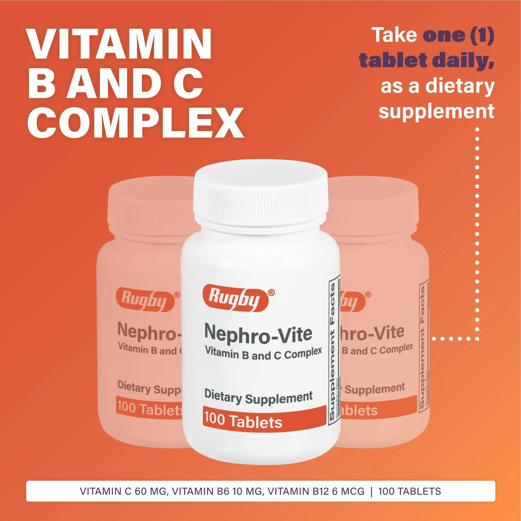 Rugby Nephro-Vite Vitamin B and C Complex Tablets - Dietary Supplement - 100 Count (1 Pack) RUGBY LABORATORIESAu supplements