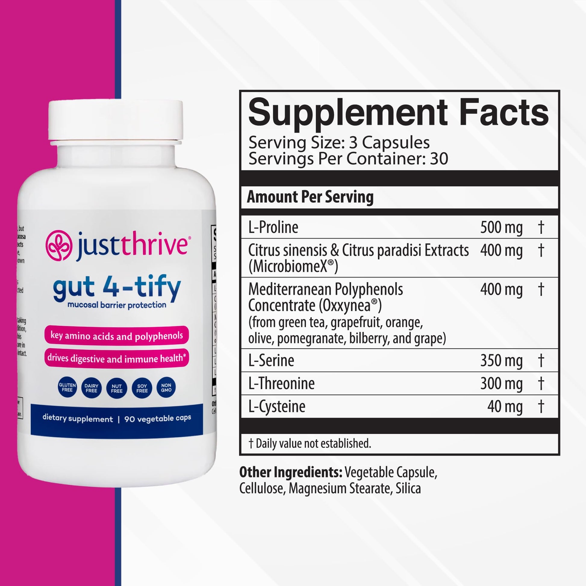 Just Thrive Gut 4-tify - Gut Health Supplements for Women and Men - Anti Bloat, 90 Vegetable Capsules Just ThriveUS supplements