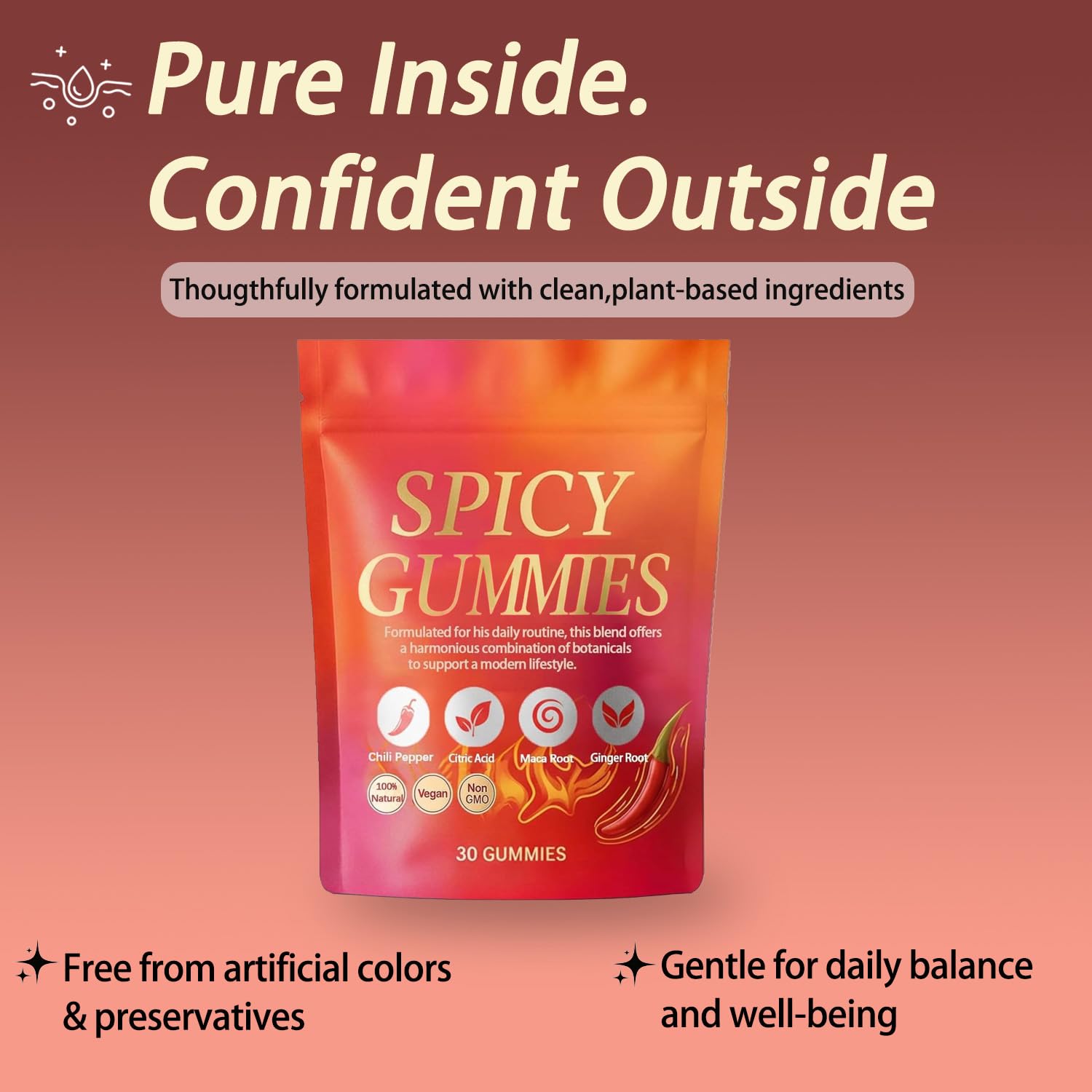 Spicy Square Gummy, Hot Peach Gummies – Natural Chili Flavor, 30 Gummies VoererhAu supplements