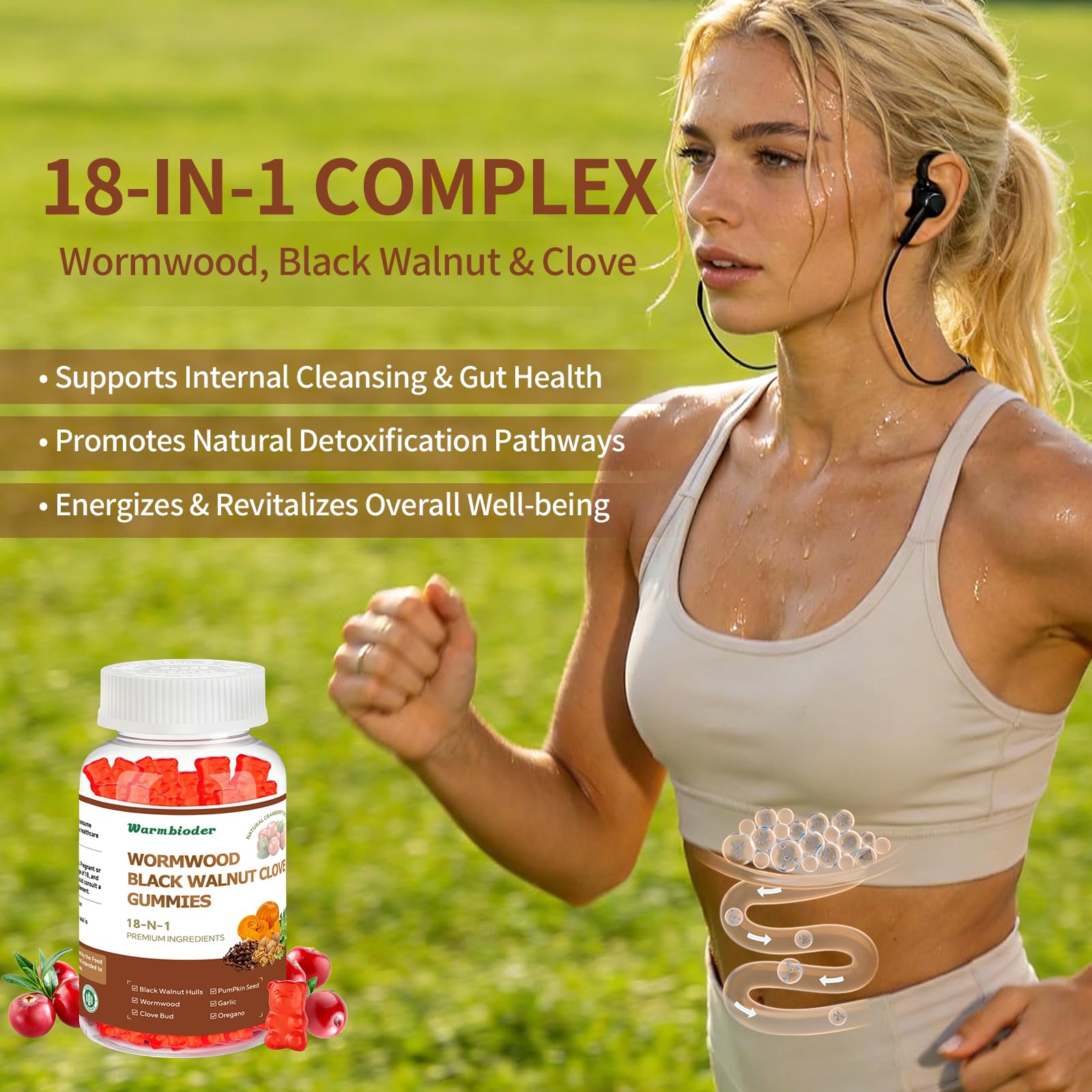 18-in-1 Wormwood Black Walnut Clove Gummies for Adults,Liver Support,with Pumpkin Seed Oil,Rapid Gut Cleanse & Digestive Health with Clove,Garlic,Turmeric,Oregano,Cranberry Extract WarmbioderAu supplements