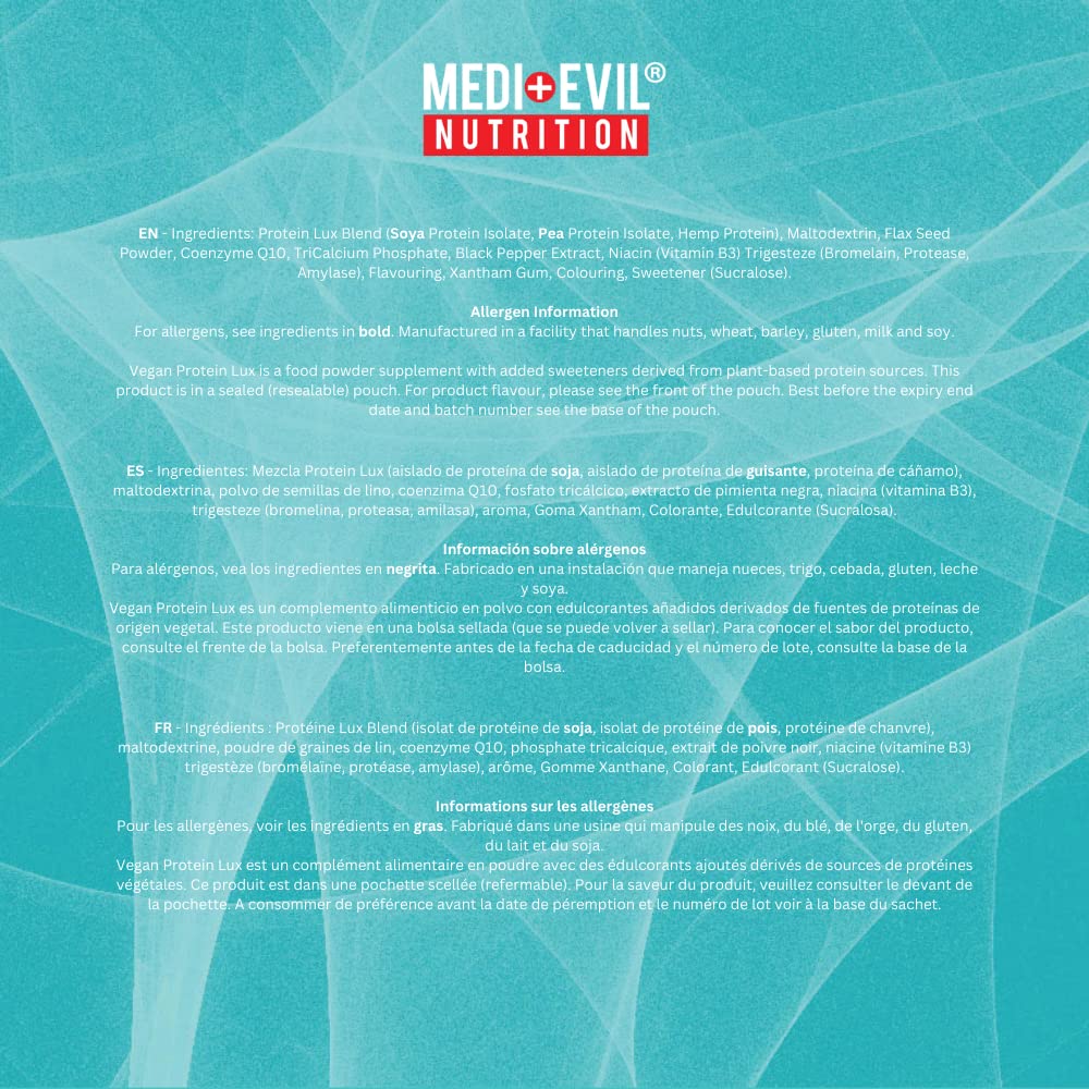 Medi-Evil Nutrition Vegan Protein Powder, Natural Ingredients, Gluten Free and Vegetarian Medi-EvilAu supplements
