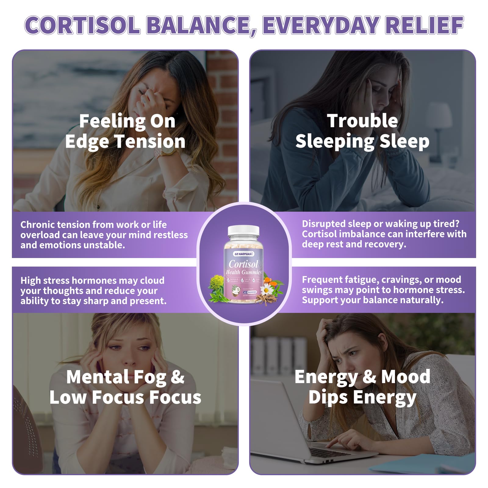 Cortisol Gummies for Women - Cortisol Supplements with Magnesium Glycinate, Ashwagandha, L-Theanine, Vitamin B Complex for Relaxation, Sleep, Calm Mood & Focus - Vegan, Sugar Free Coconut Flavor GZ HAOYUANAu supplements