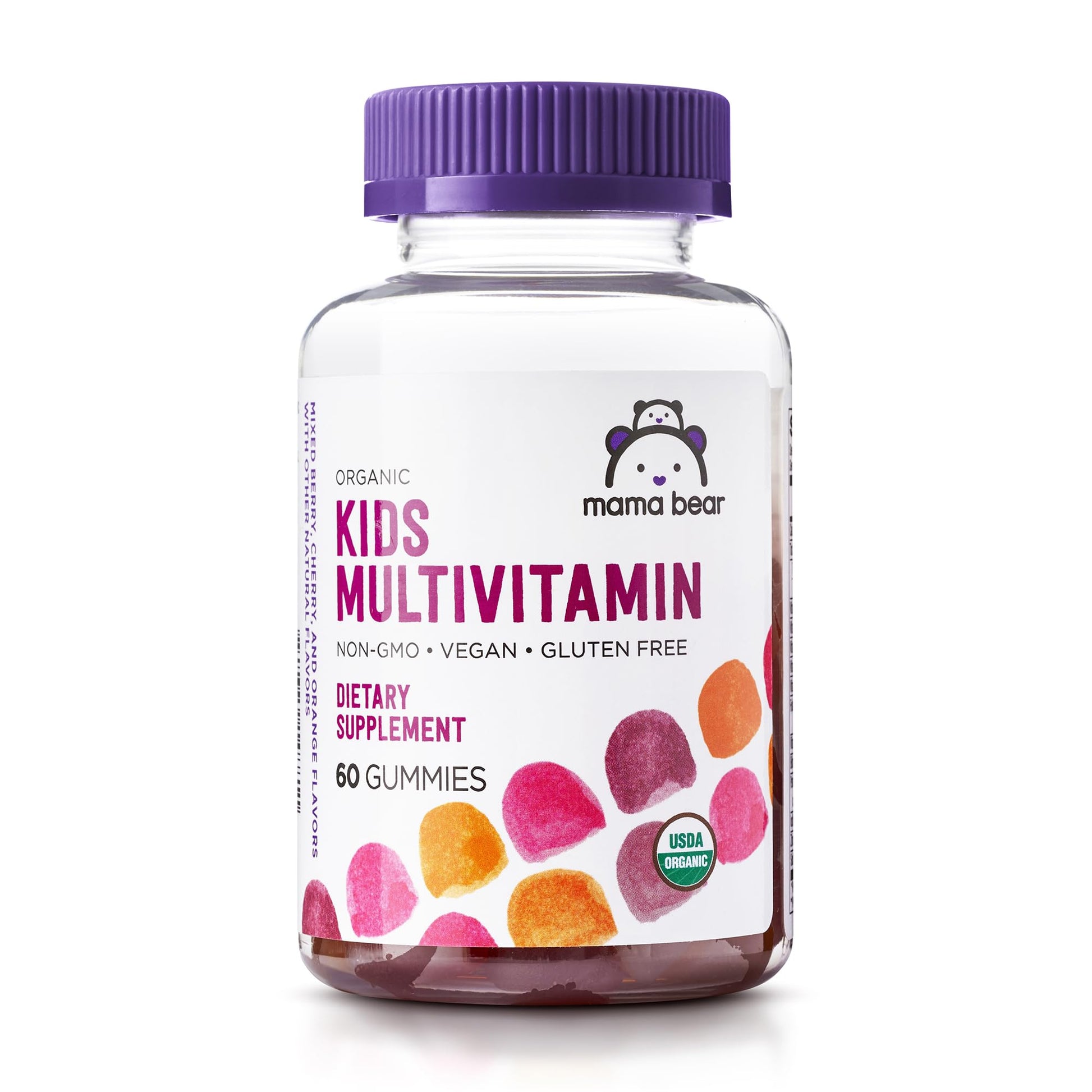 Amazon Brand - Mama Bear Organic Kids Multivitamin, 60 Gummies, 1 Month Supply (Packaging May Vary), Berry, Cherry & Orange Mama BearAu supplements