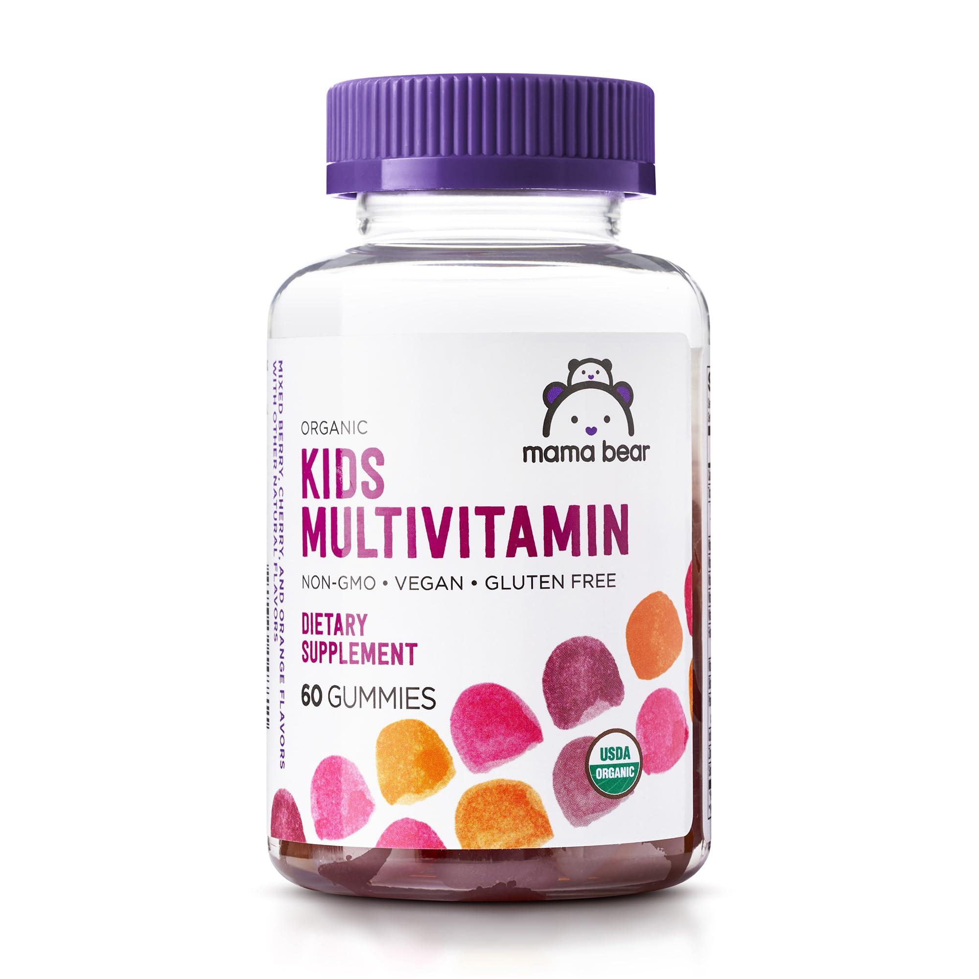 Amazon Brand - Mama Bear Organic Kids Multivitamin, 60 Gummies, 1 Month Supply (Packaging May Vary), Berry, Cherry & Orange Mama BearAu supplements